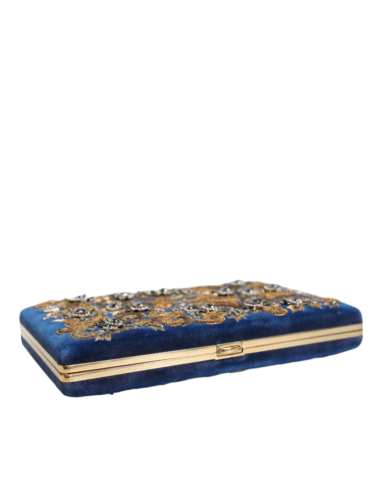Dolce & Gabbana Blauer Samt Goldrahmen Clutch Abend Party Handtasche Tasche