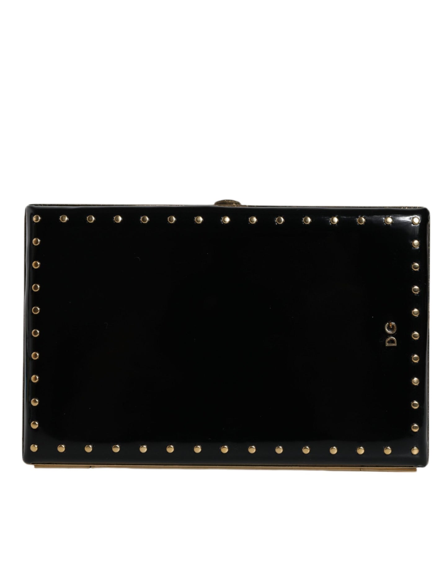 Dolce & Gabbana – Clutch mit goldenem Rahmen und Nieten aus schwarzem Leder, Abendtasche