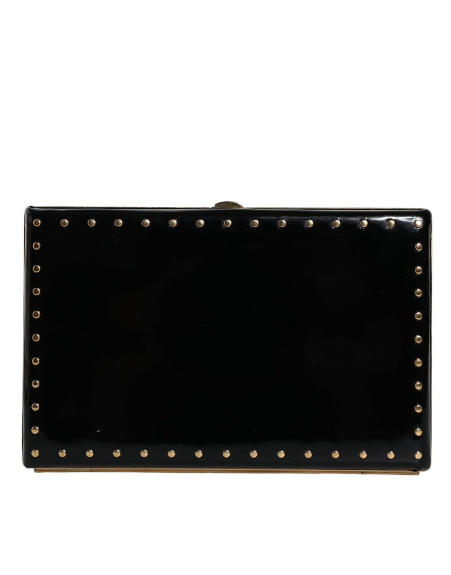Dolce & Gabbana – Clutch mit goldenem Rahmen und Nieten aus schwarzem Leder, Abendtasche