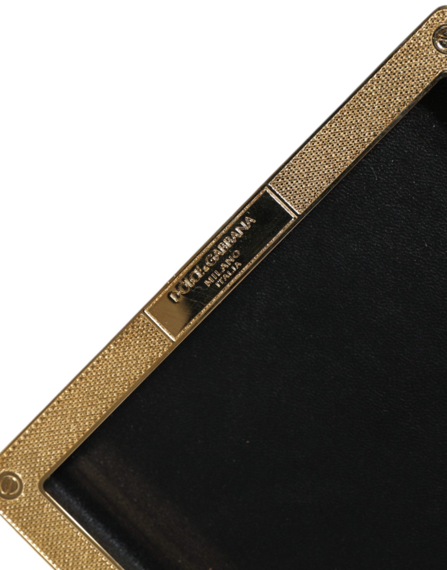 Dolce & Gabbana – Clutch mit goldenem Rahmen und Nieten aus schwarzem Leder, Abendtasche