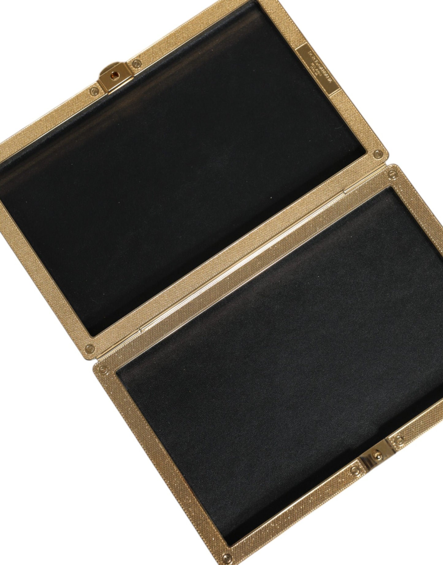 Dolce & Gabbana – Clutch mit goldenem Rahmen und Nieten aus schwarzem Leder, Abendtasche