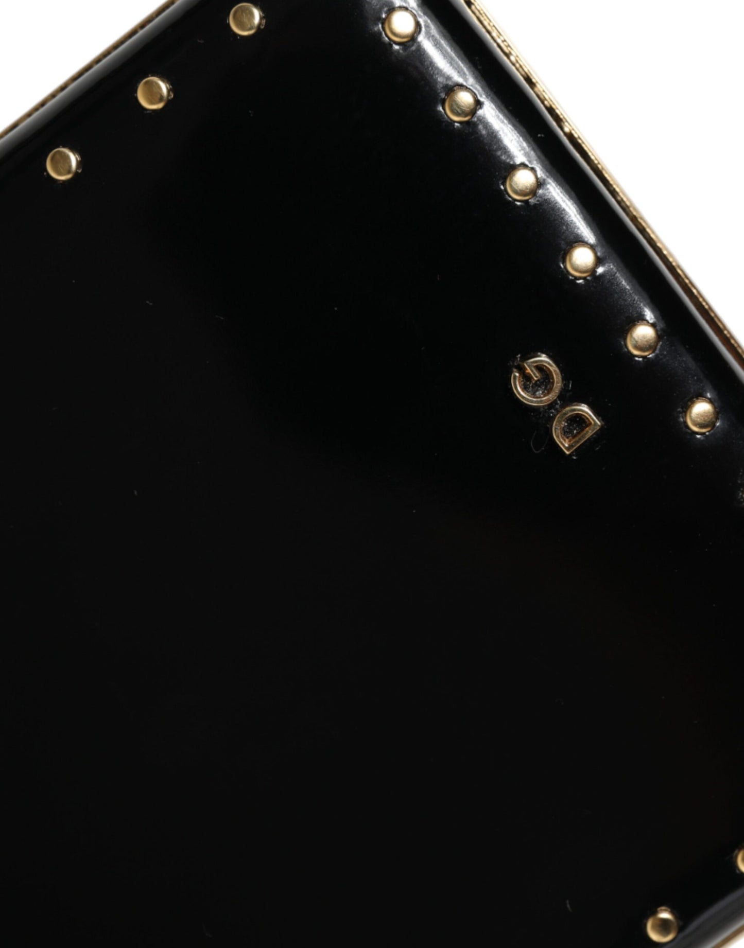Dolce & Gabbana – Clutch mit goldenem Rahmen und Nieten aus schwarzem Leder, Abendtasche