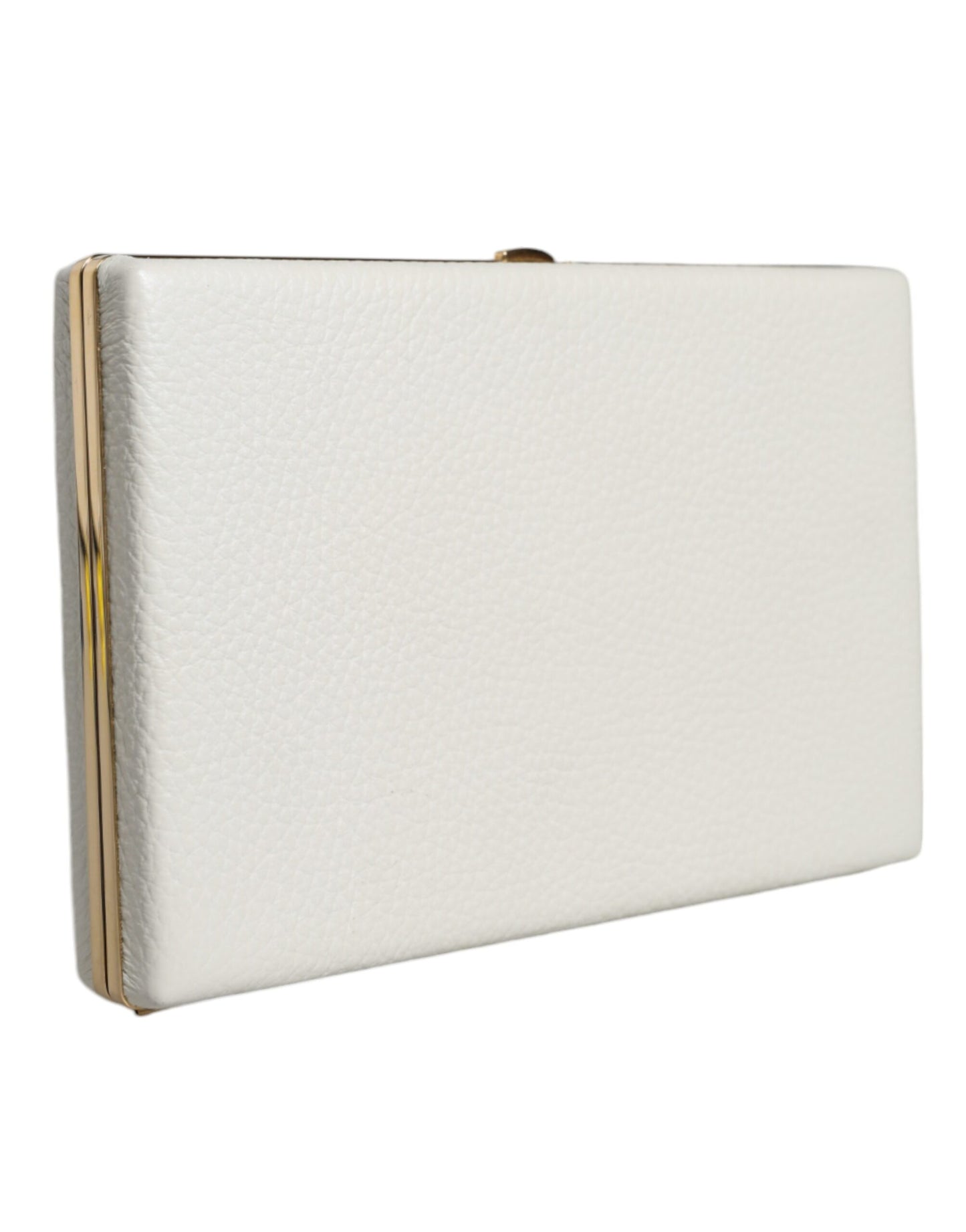 Dolce & Gabbana Clutch aus weißem Leder mit Goldrahmen, Abendtasche