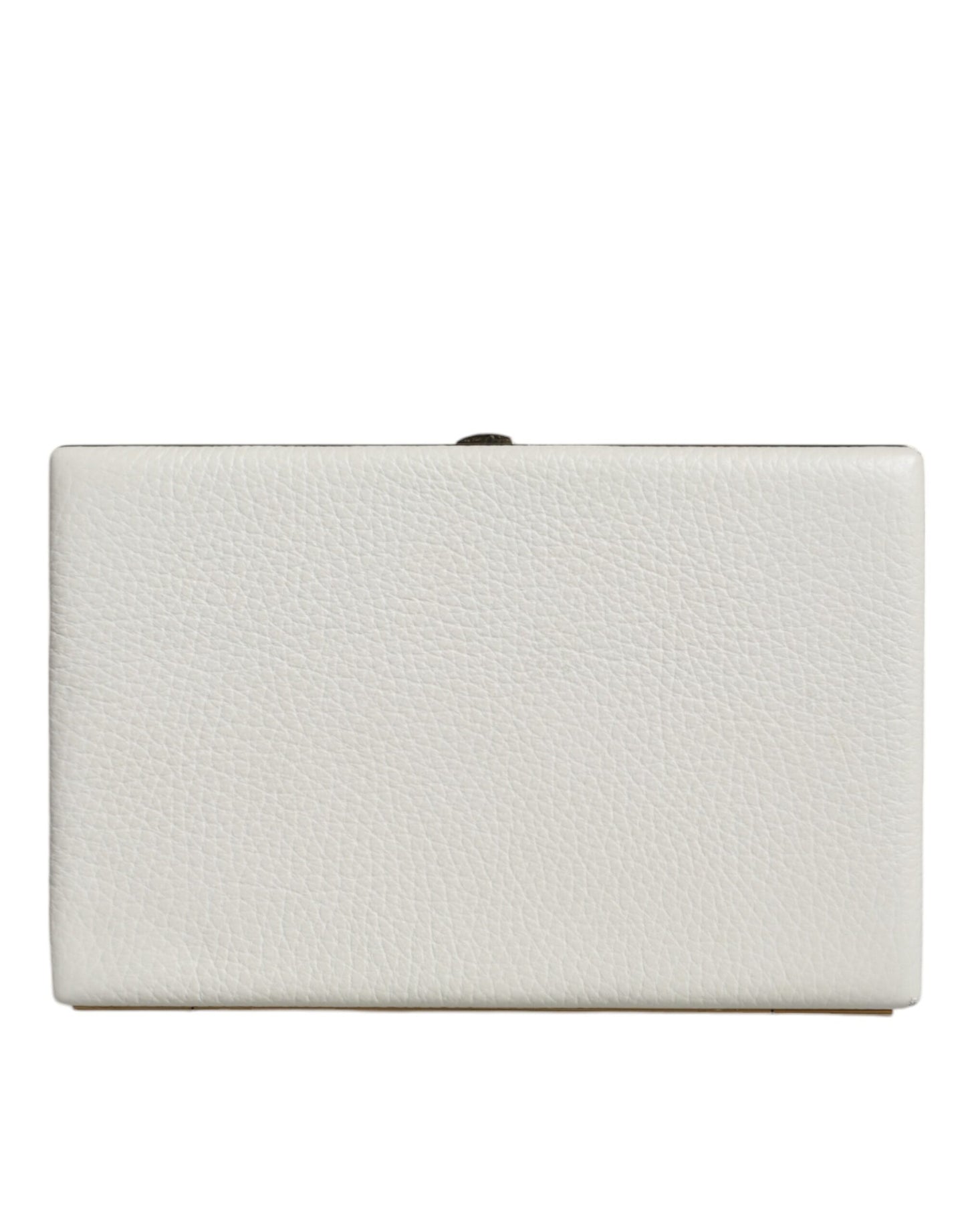 Dolce & Gabbana Clutch aus weißem Leder mit Goldrahmen, Abendtasche