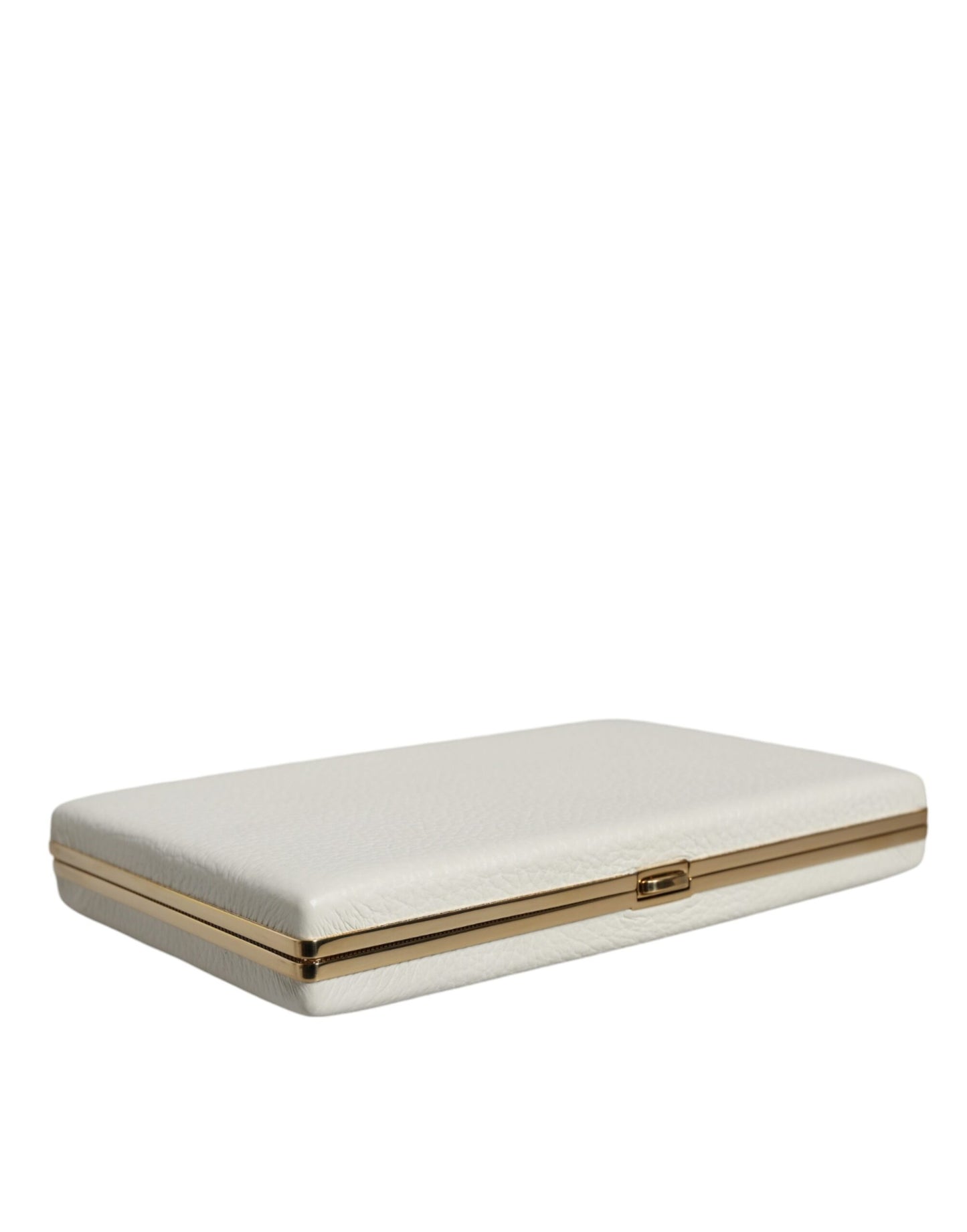 Dolce & Gabbana Clutch aus weißem Leder mit Goldrahmen, Abendtasche