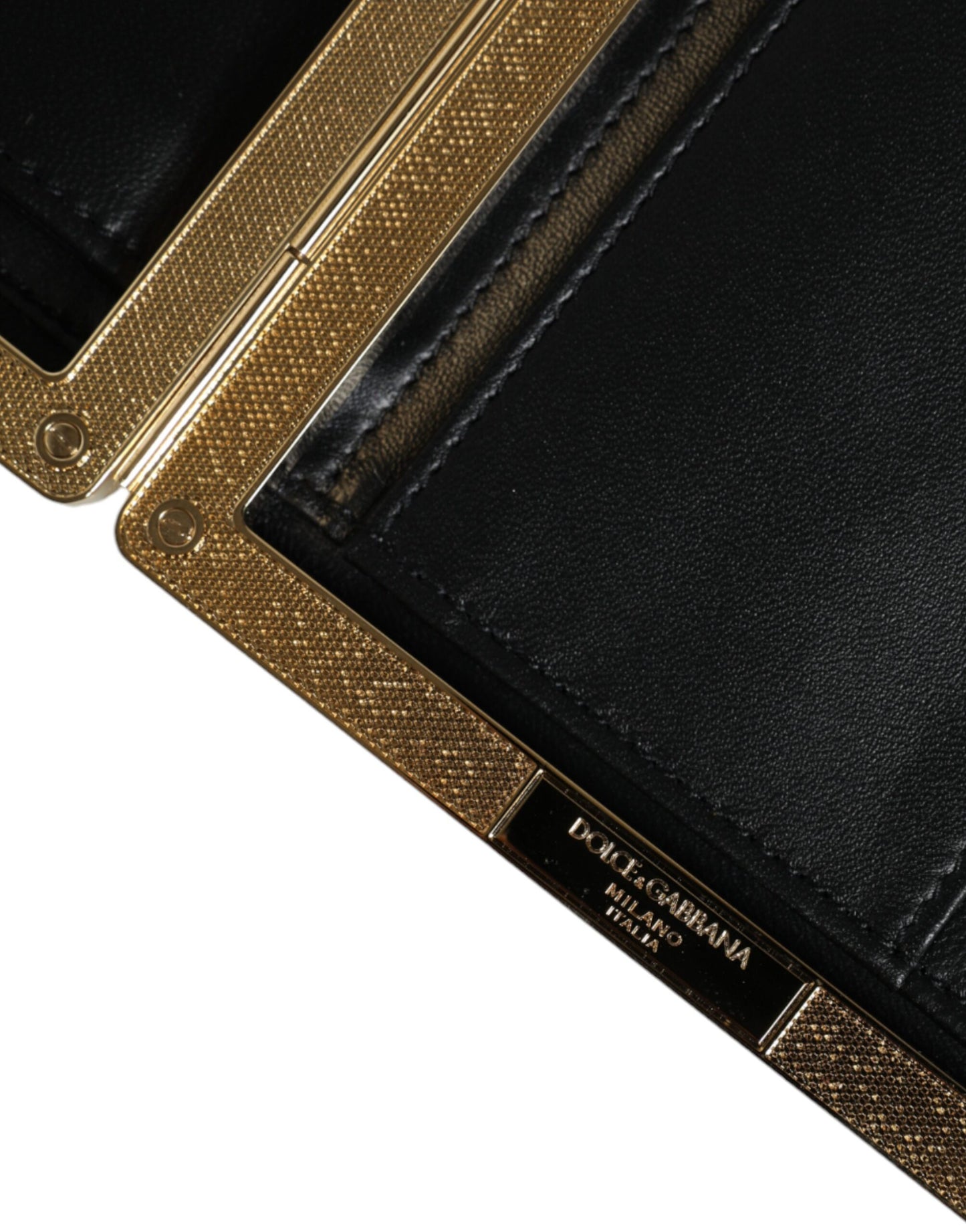 Dolce & Gabbana Clutch aus weißem Leder mit Goldrahmen, Abendtasche