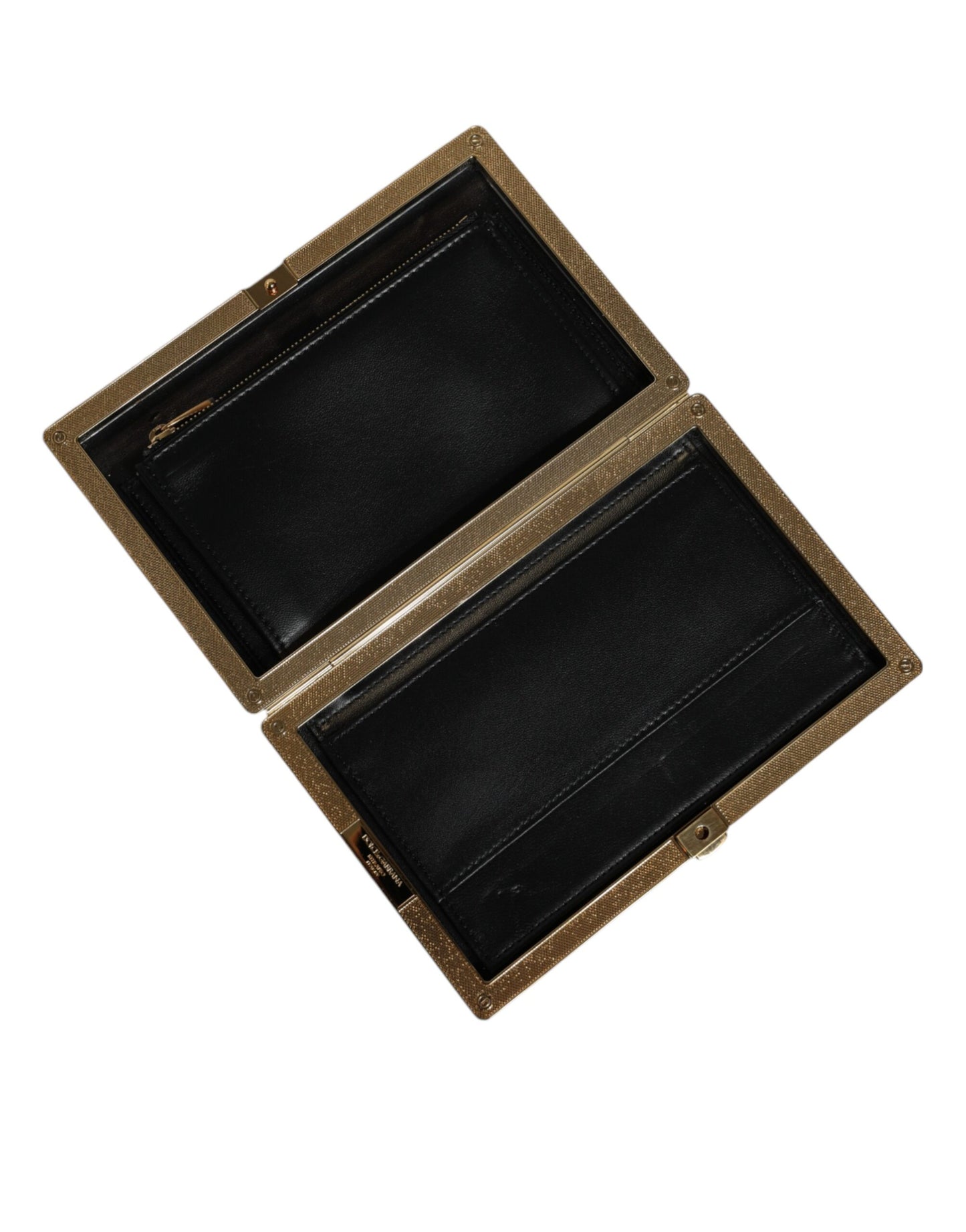 Dolce & Gabbana Clutch aus weißem Leder mit Goldrahmen, Abendtasche