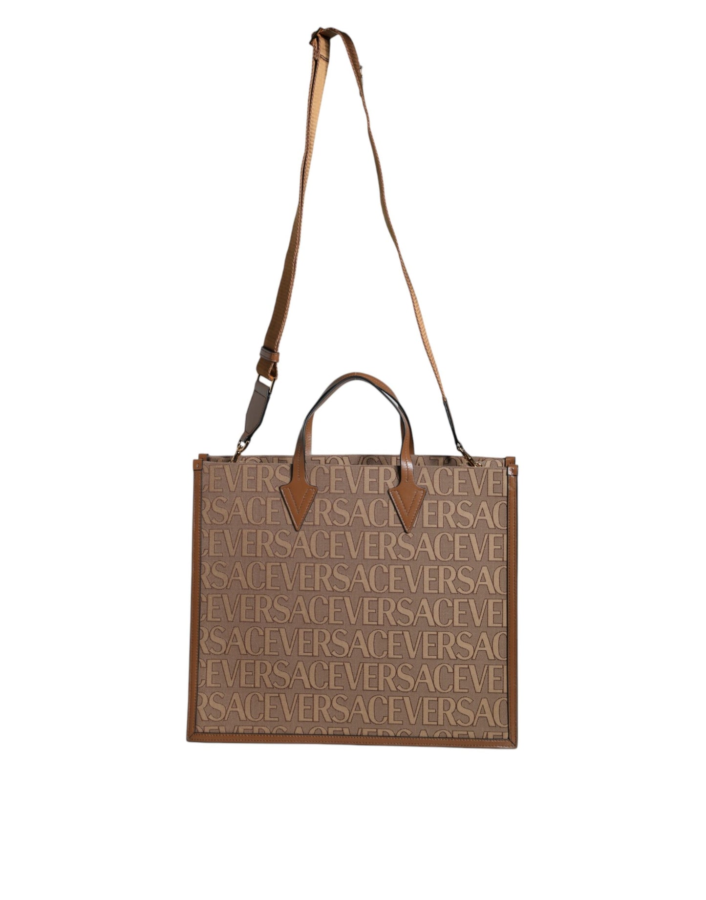 Versace – Braune Umhängetasche aus Jacquard-Leder mit Logo und Henkel