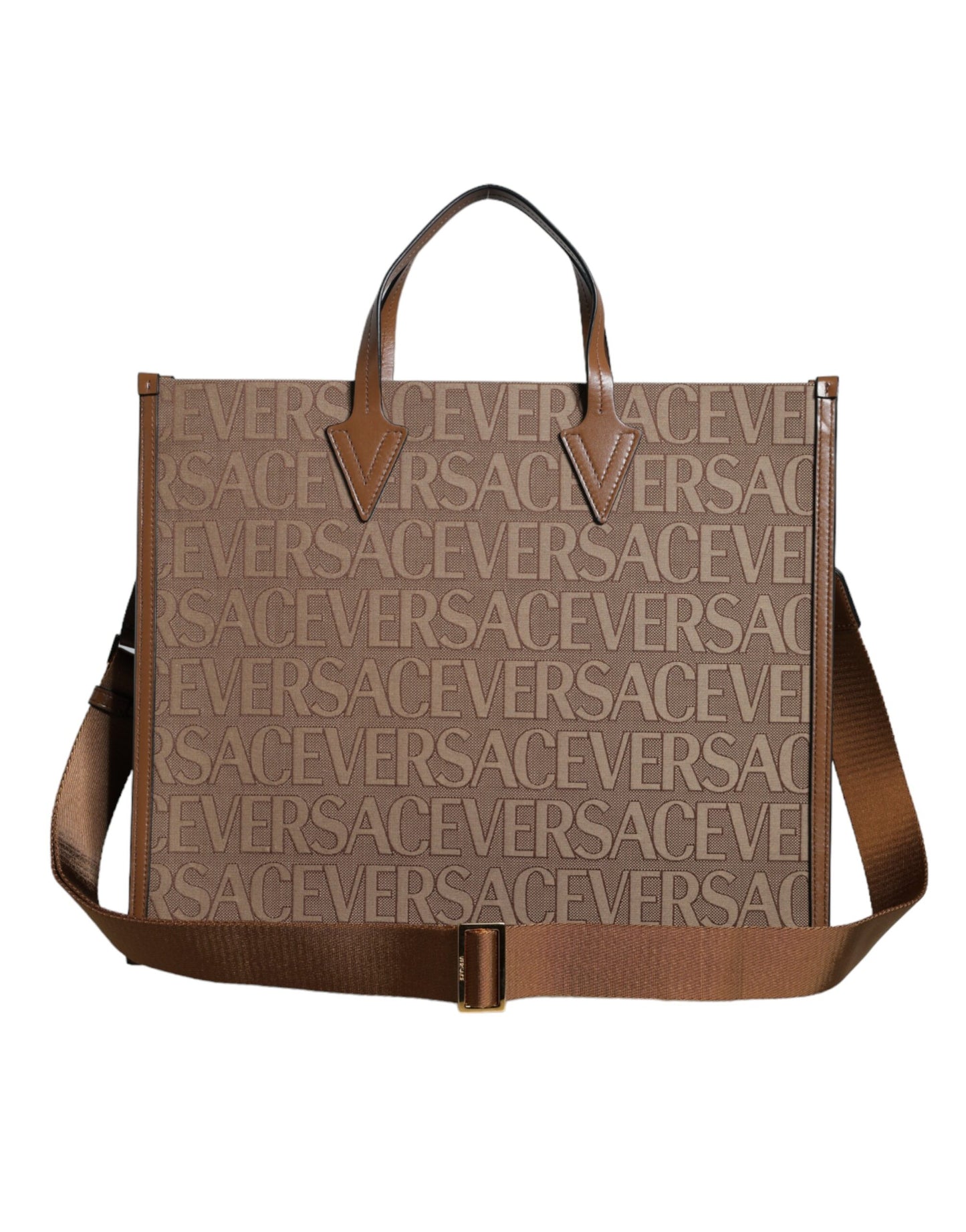 Versace – Braune Umhängetasche aus Jacquard-Leder mit Logo und Henkel