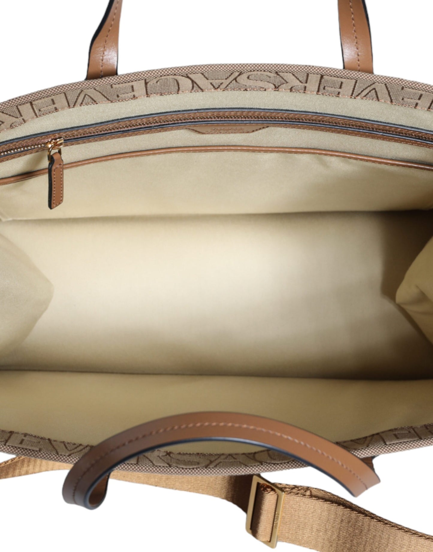 Versace – Braune Umhängetasche aus Jacquard-Leder mit Logo und Henkel