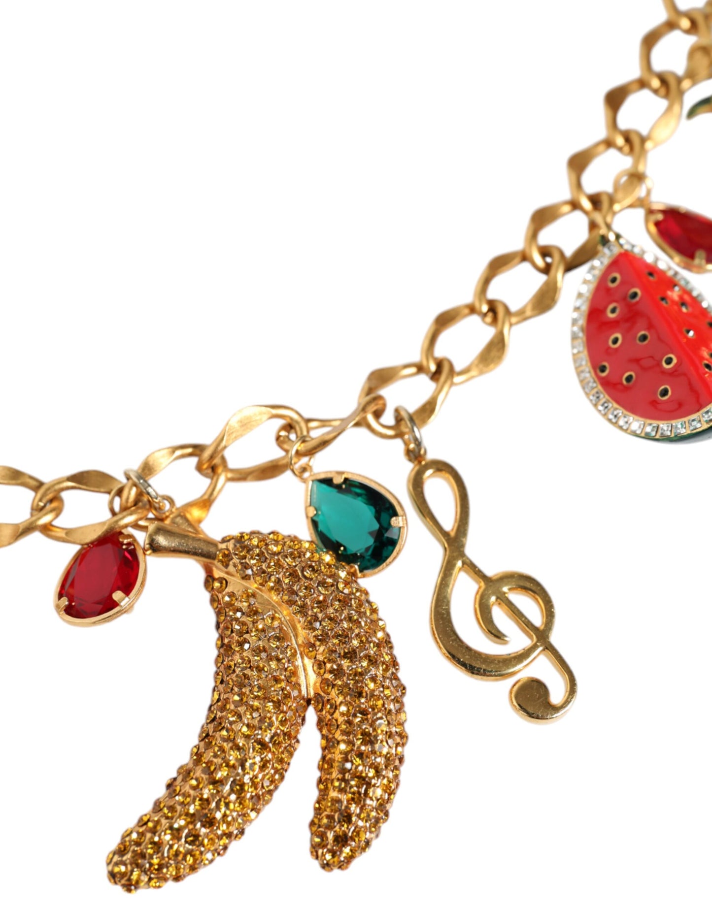 Dolce & Gabbana – Taillenkettengürtel aus goldfarbenem Messing mit fruchtigen Kristallen