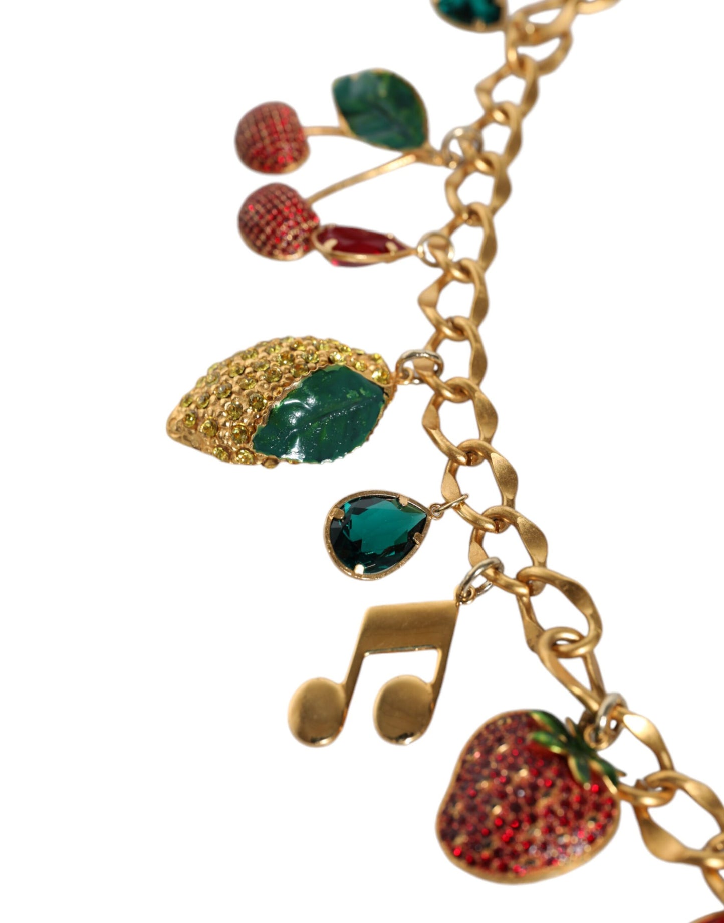 Dolce & Gabbana – Taillenkettengürtel aus goldfarbenem Messing mit fruchtigen Kristallen