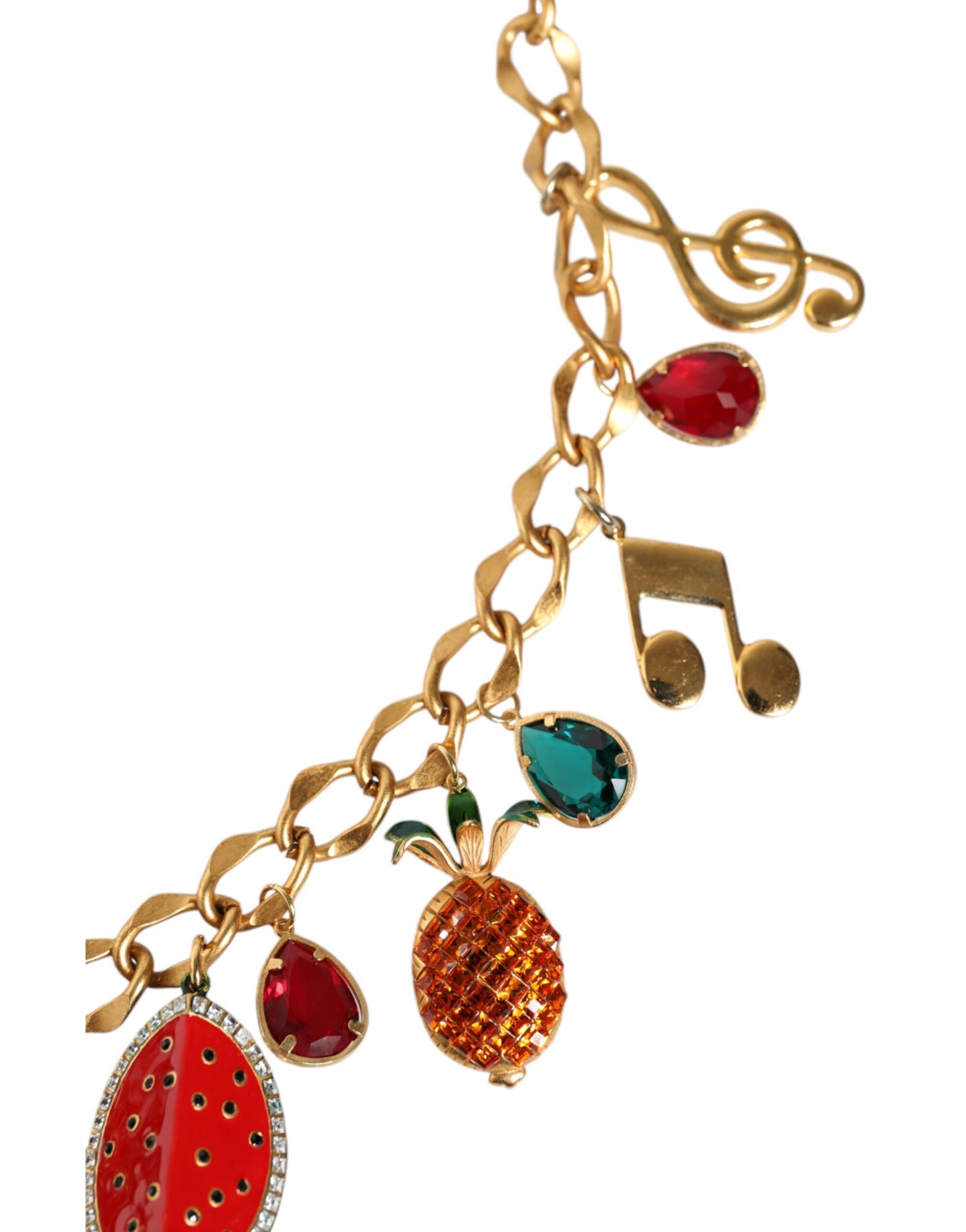 Dolce & Gabbana – Taillenkettengürtel aus goldfarbenem Messing mit fruchtigen Kristallen