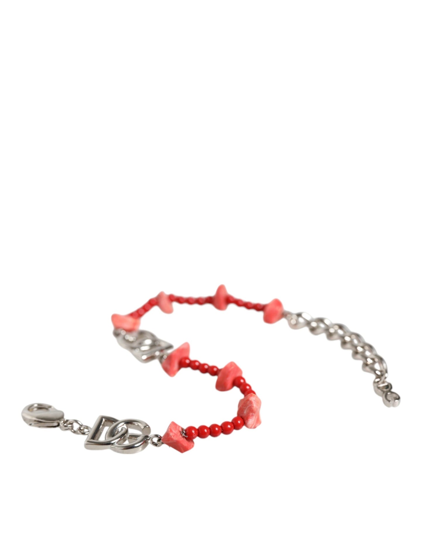 Dolce & Gabbana – Silberfarbenes Kettenarmband mit DG-Logo aus Messing und Harzperlen