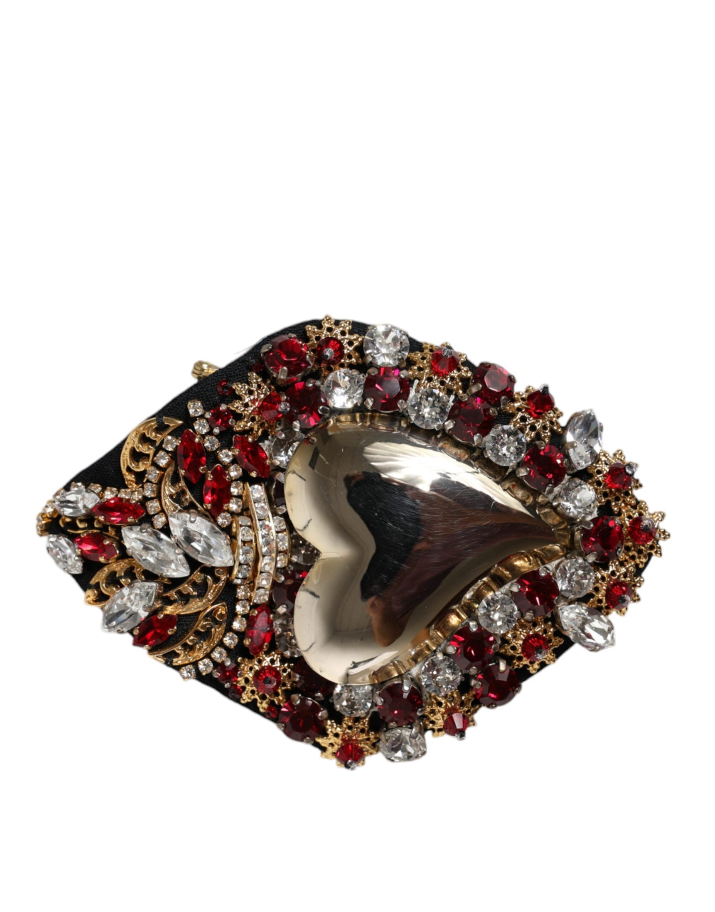 Dolce & Gabbana – Brosche „Heiliges Herz“ aus goldfarbenem Messing mit Kristallverzierung