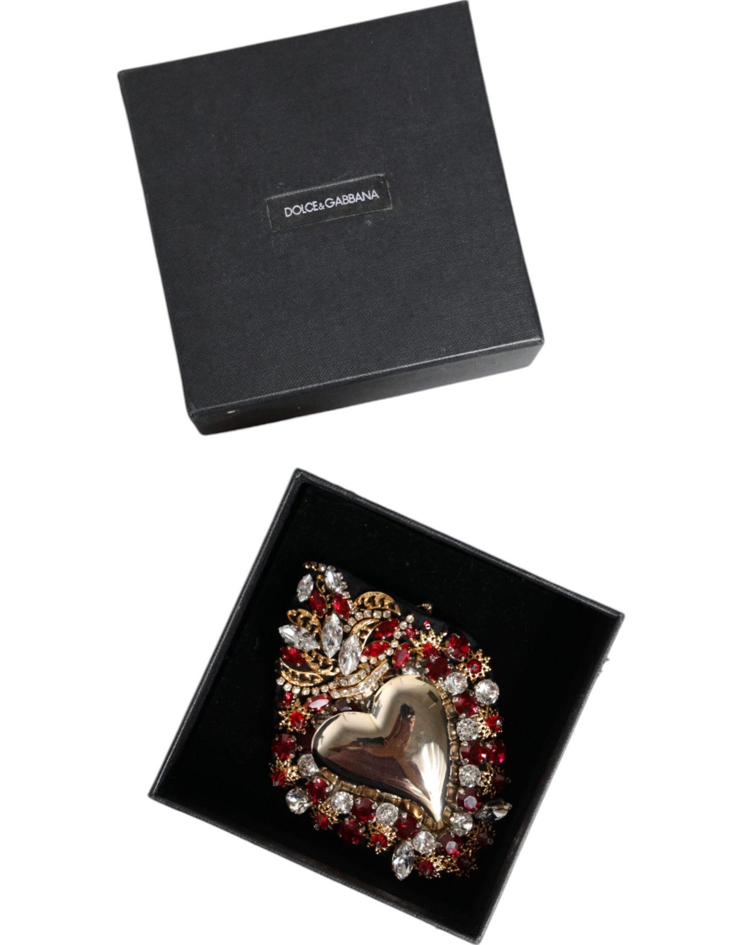 Dolce & Gabbana – Brosche „Heiliges Herz“ aus goldfarbenem Messing mit Kristallverzierung