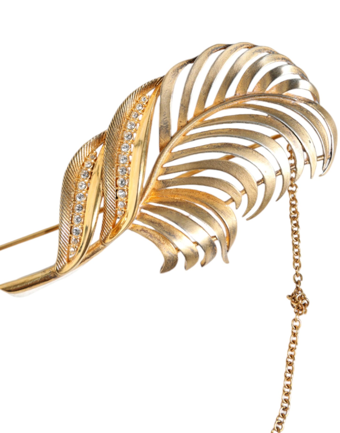 Dolce & Gabbana – Goldfarbene Brosche aus 925er Sterlingsilber mit Blatt- und Kristallketten