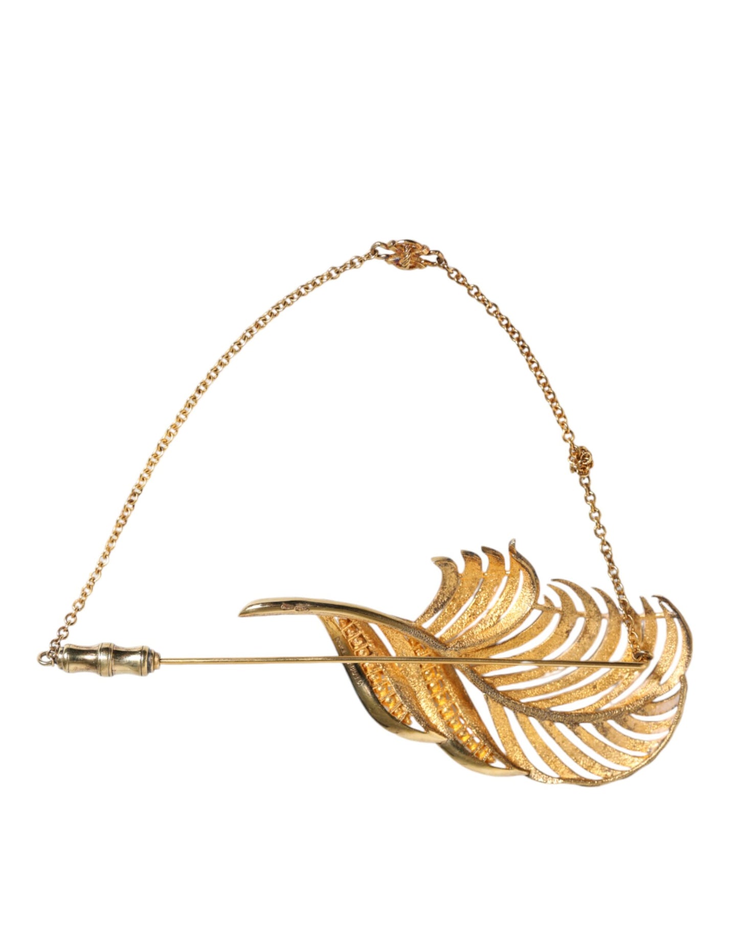 Dolce & Gabbana – Goldfarbene Brosche aus 925er Sterlingsilber mit Blatt- und Kristallketten