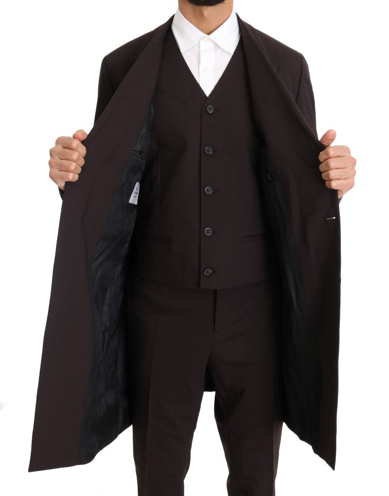 Dolce & Gabbana – Langer, 3-teiliger Anzug aus Wollstretch in Bordeaux