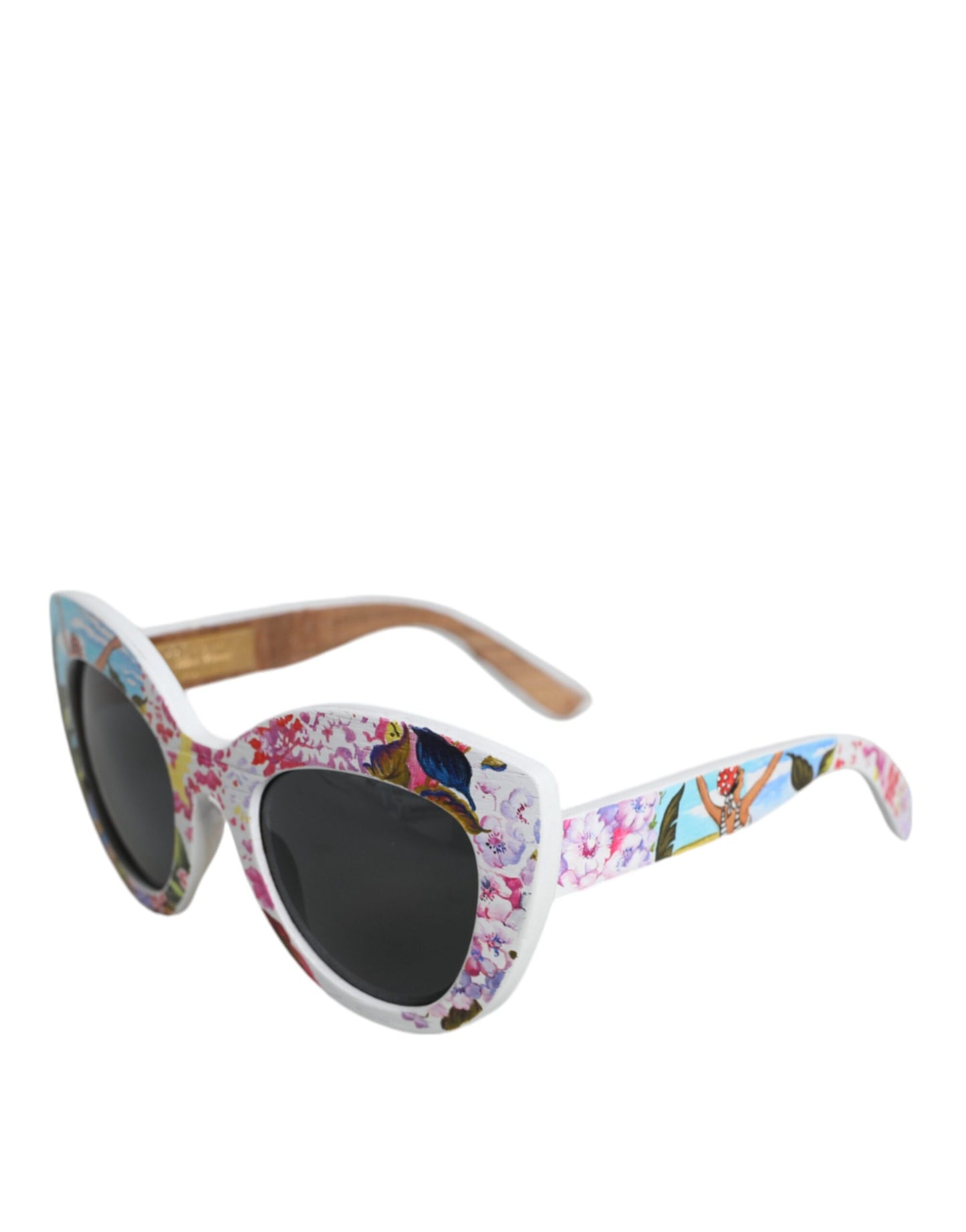 Dolce & Gabbana Sonnenbrille mit mehrfarbigem Holz- und Kristallrahmen aus Messing und handbemaltem Blumenmuster