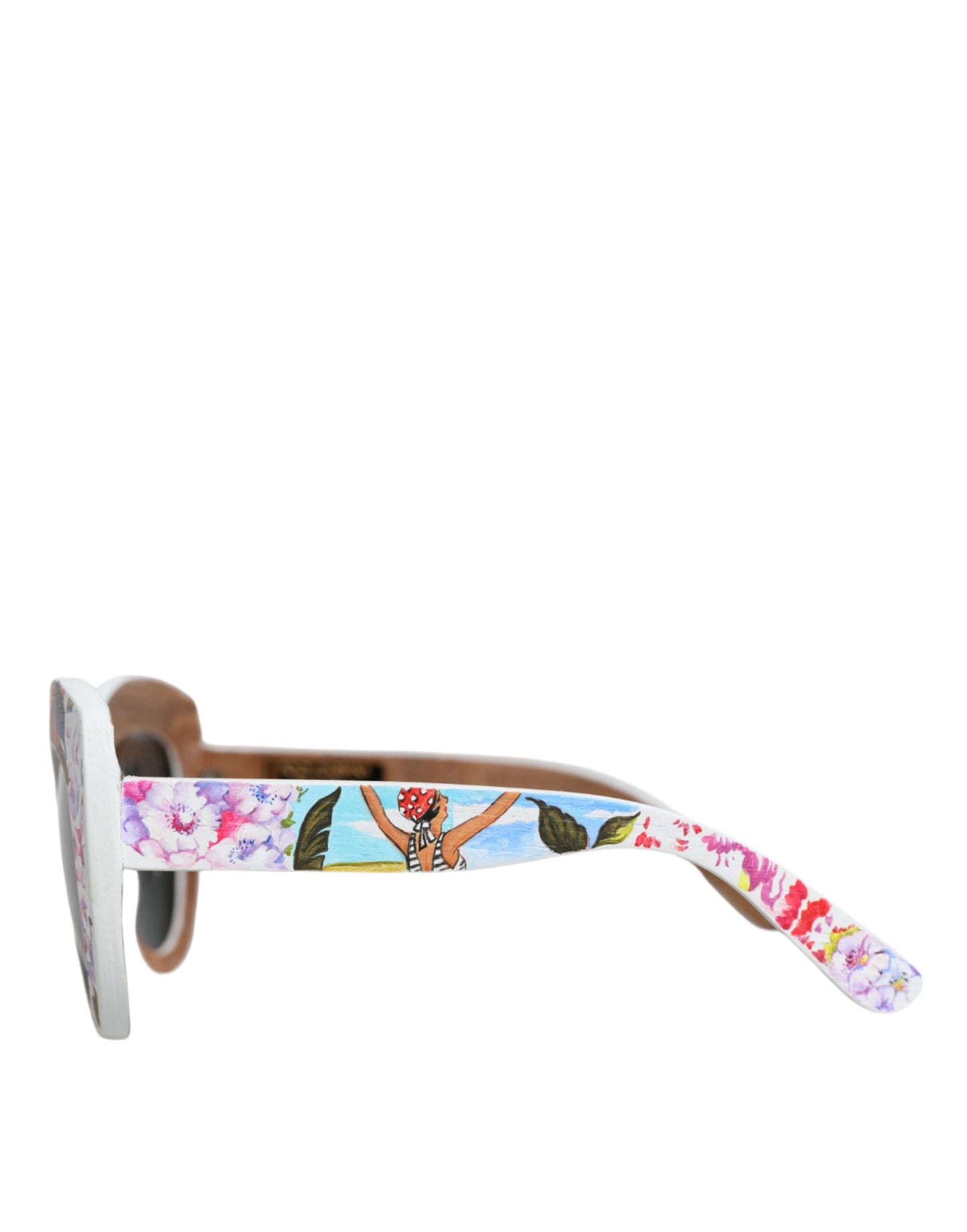 Dolce & Gabbana Sonnenbrille mit mehrfarbigem Holz- und Kristallrahmen aus Messing und handbemaltem Blumenmuster
