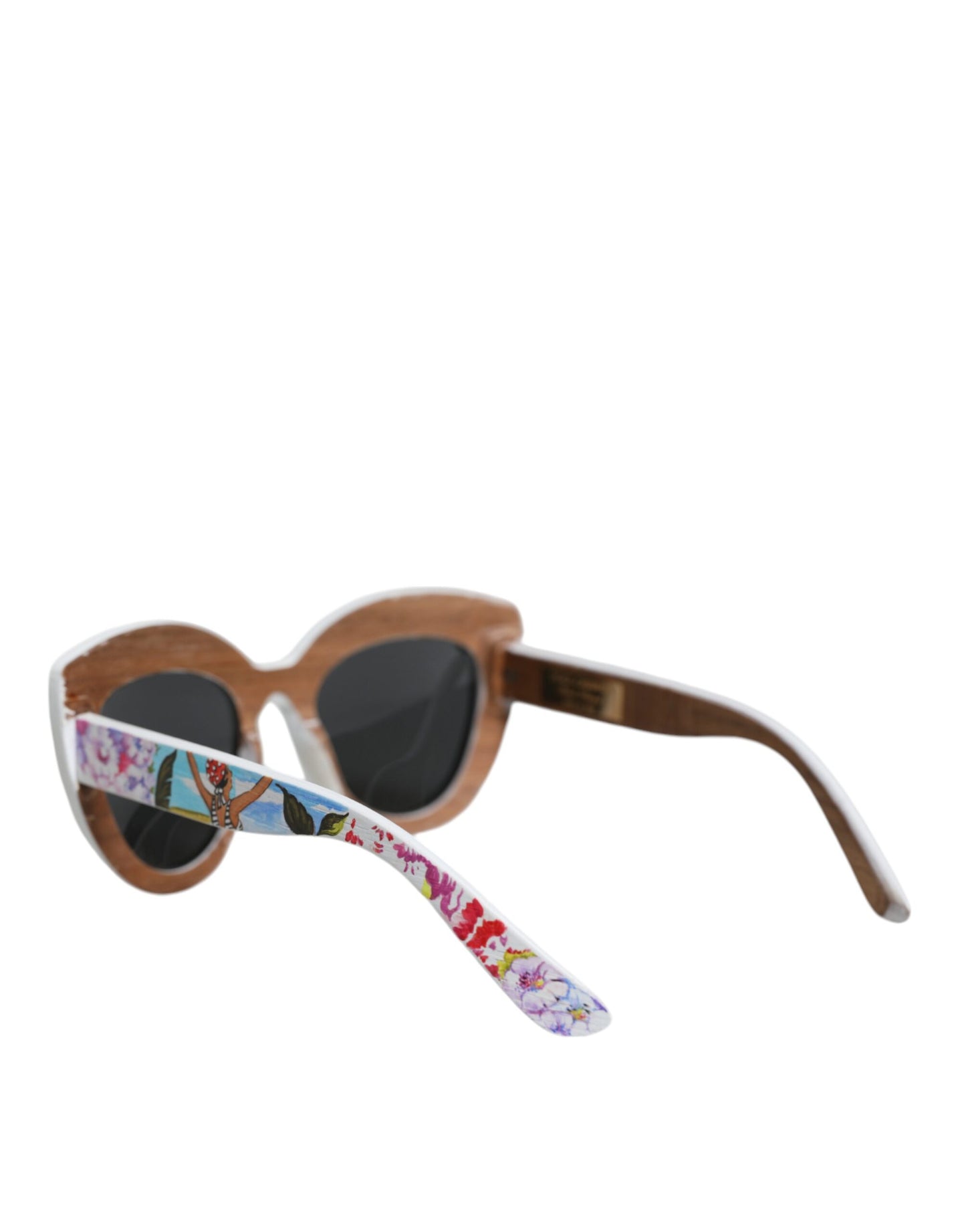 Dolce & Gabbana Sonnenbrille mit mehrfarbigem Holz- und Kristallrahmen aus Messing und handbemaltem Blumenmuster