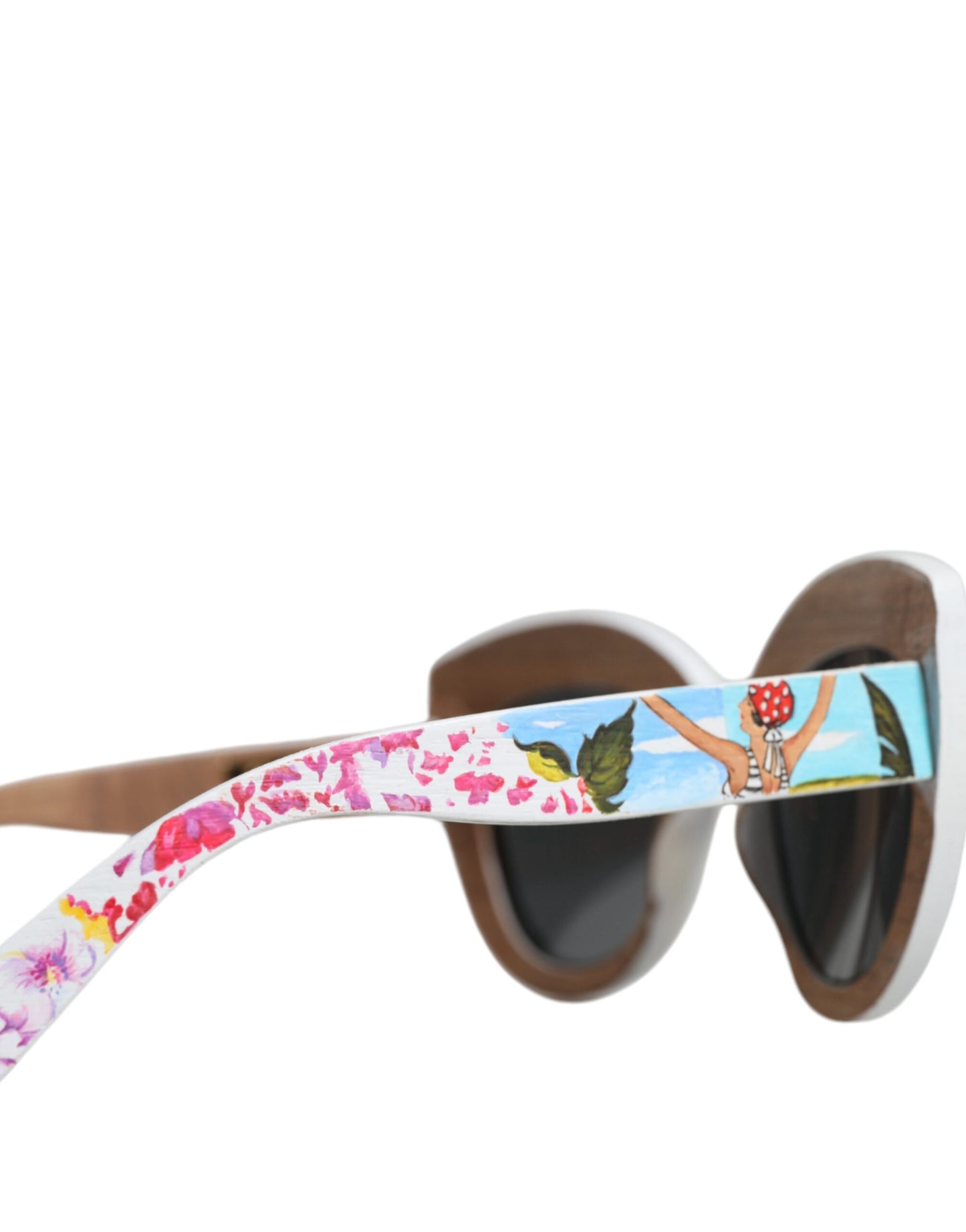 Dolce & Gabbana Sonnenbrille mit mehrfarbigem Holz- und Kristallrahmen aus Messing und handbemaltem Blumenmuster