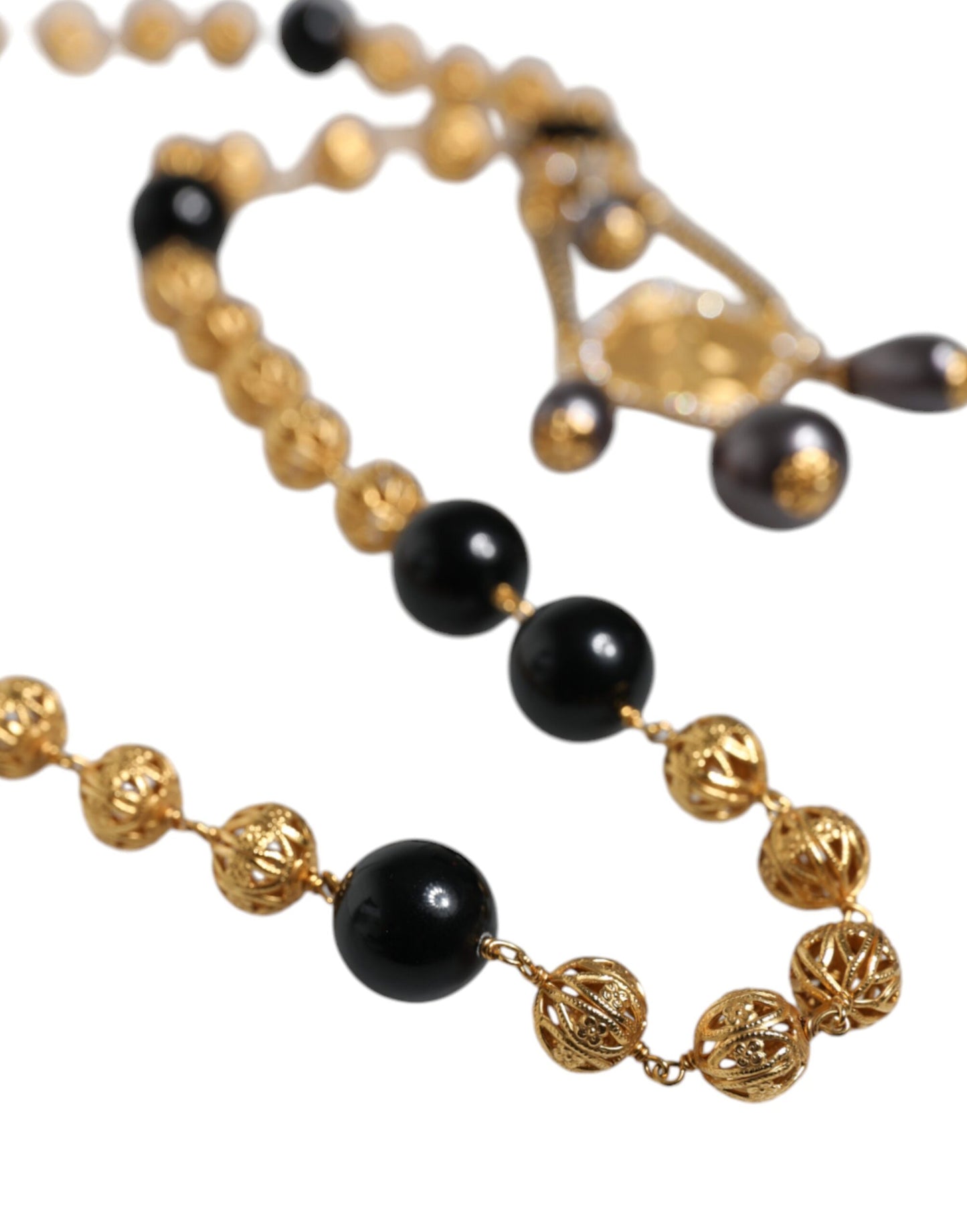 Dolce & Gabbana – Halskette im Rosenkranzstil mit goldener Kette und schwarzen Perlen aus Messing