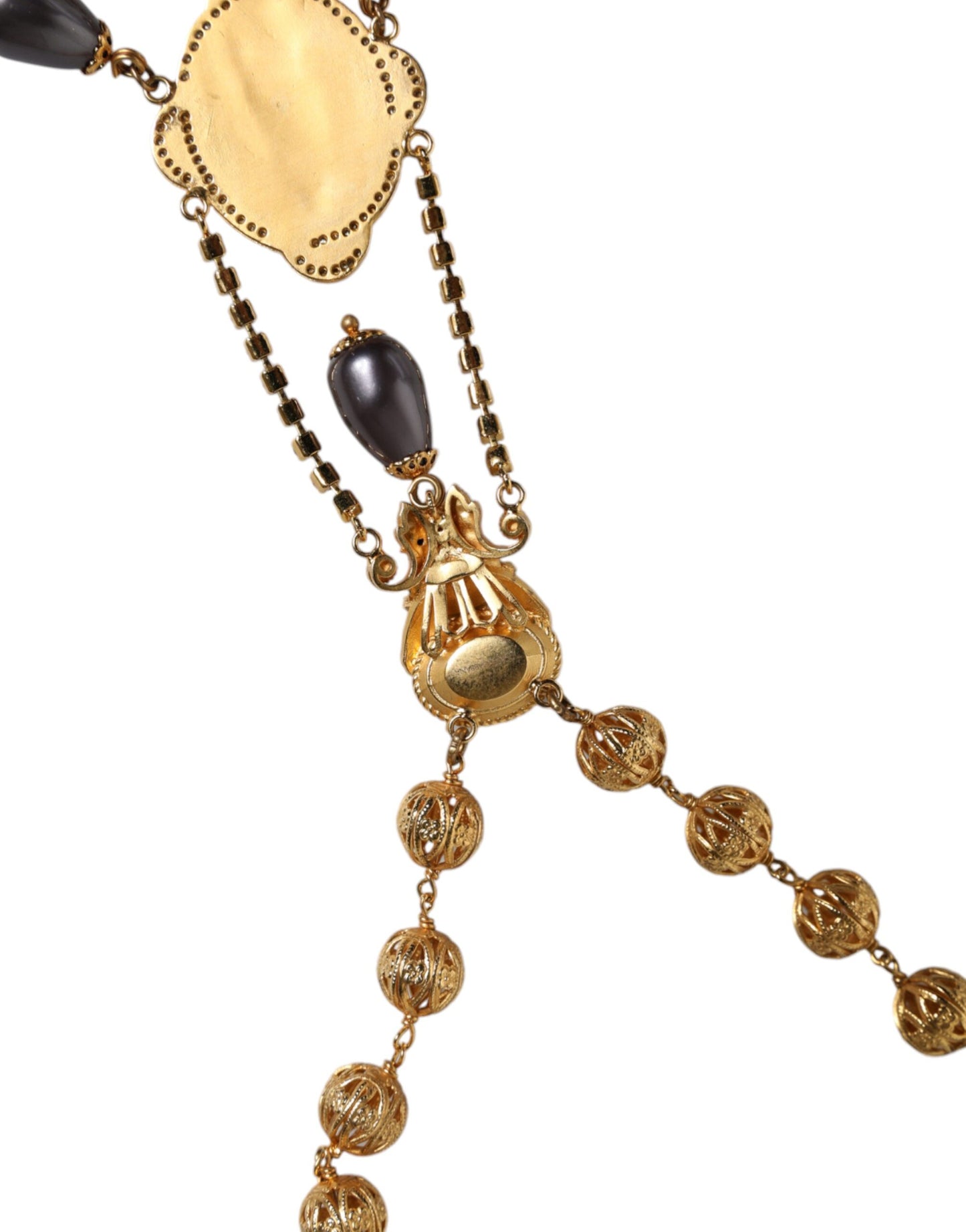 Dolce & Gabbana – Halskette im Rosenkranzstil mit goldener Kette und schwarzen Perlen aus Messing