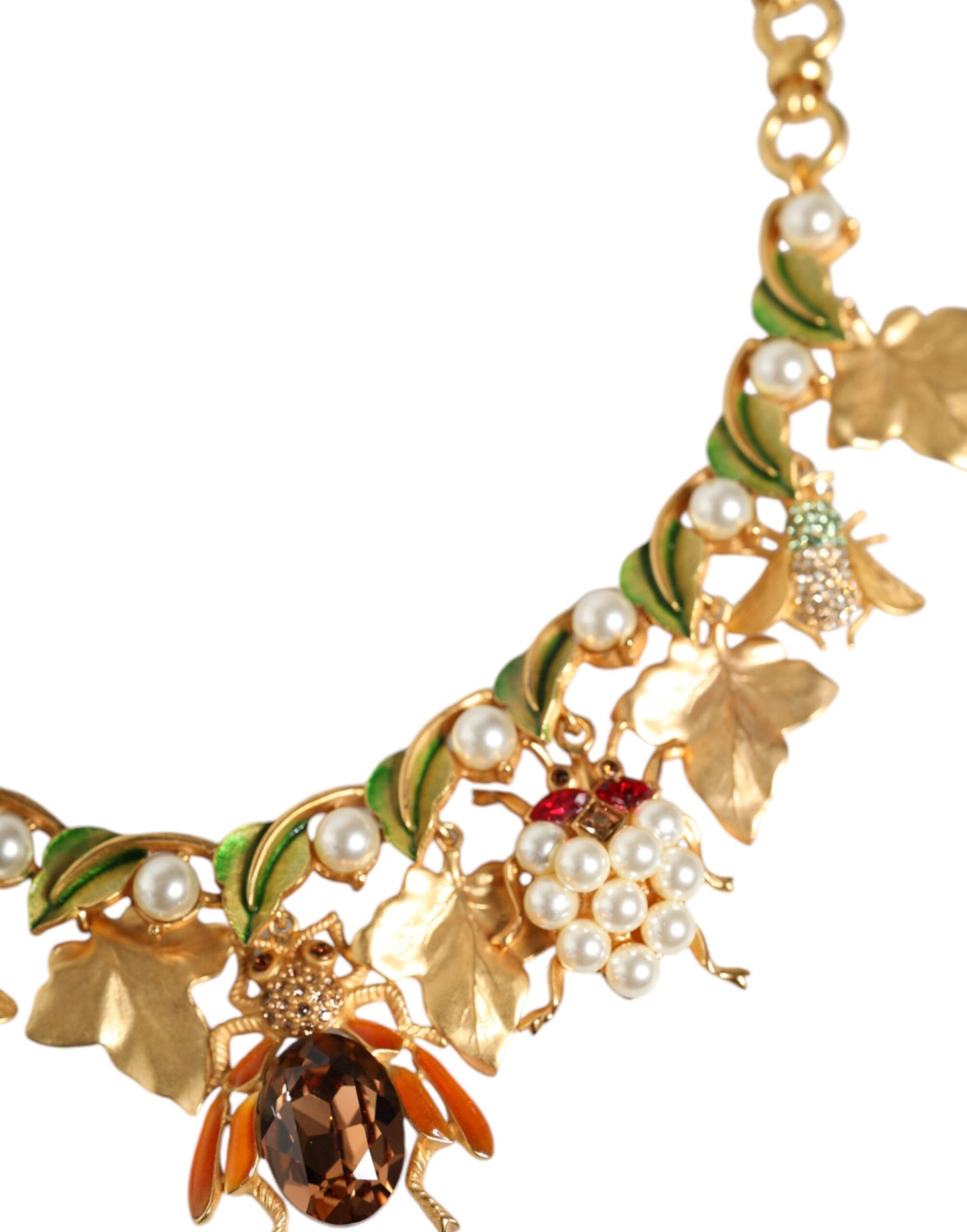 Dolce & Gabbana Statement-Halskette mit Käferanhänger aus goldfarbenem Messing und Kristall