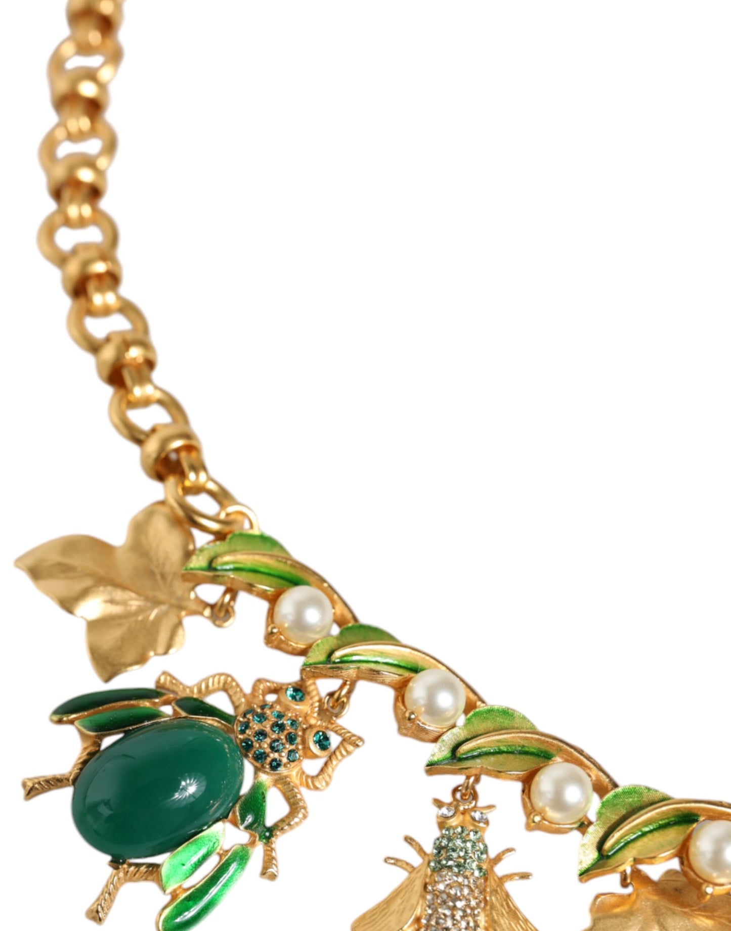 Dolce & Gabbana Statement-Halskette mit Käferanhänger aus goldfarbenem Messing und Kristall