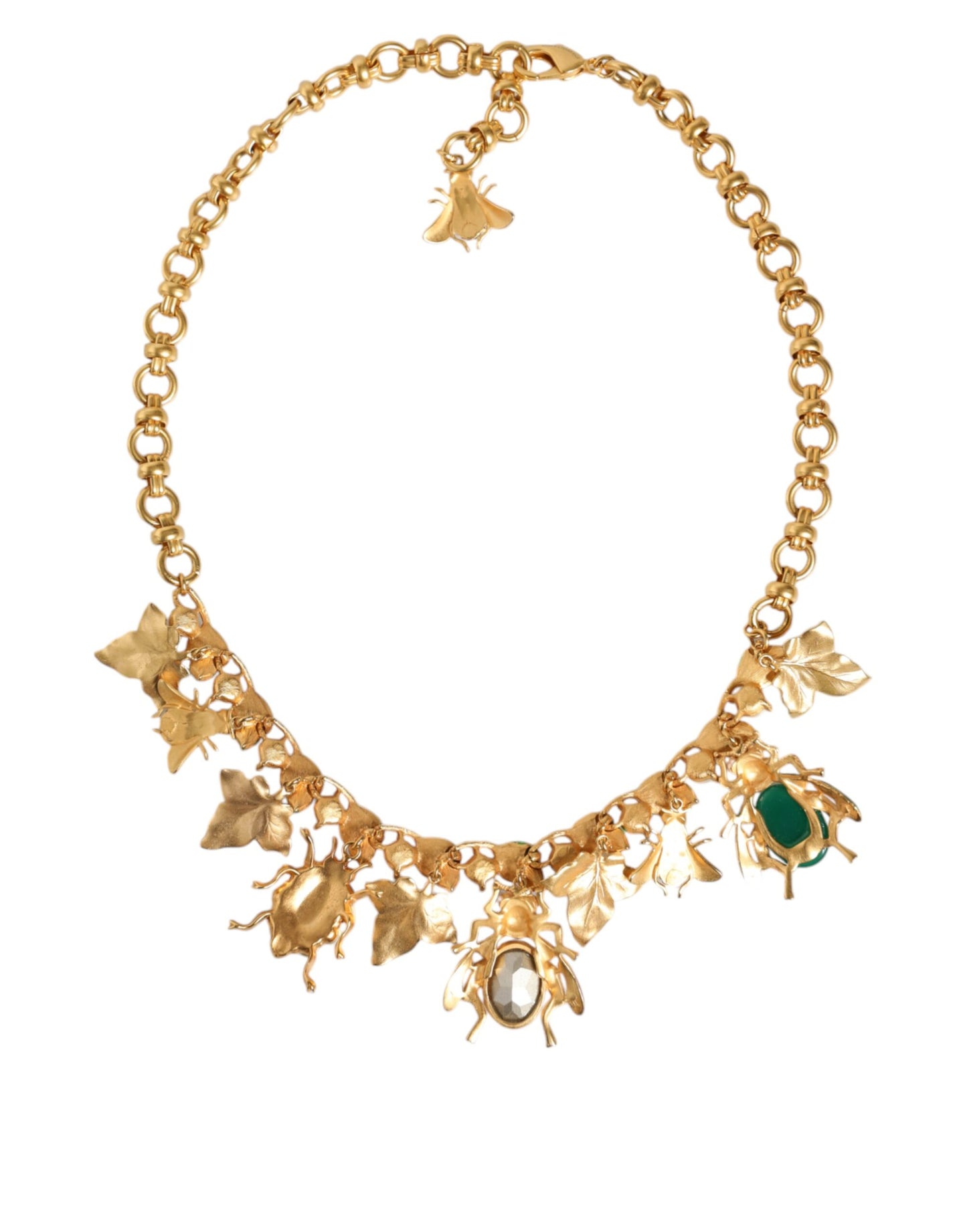 Dolce & Gabbana Statement-Halskette mit Käferanhänger aus goldfarbenem Messing und Kristall