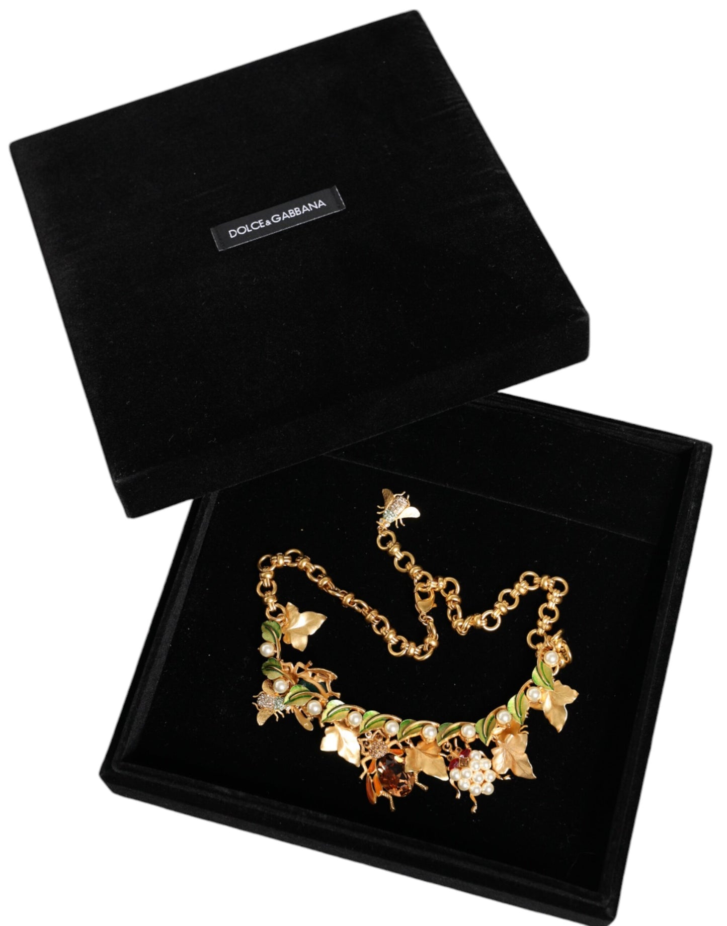 Dolce & Gabbana Statement-Halskette mit Käferanhänger aus goldfarbenem Messing und Kristall