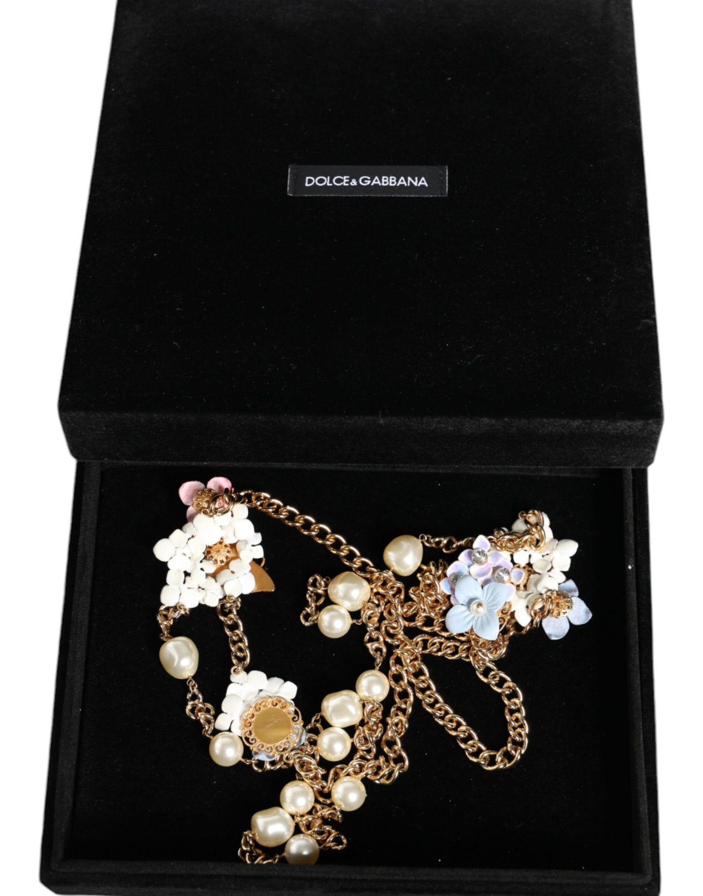 Dolce & Gabbana – Halskette mit floralem Muster und mehrlagiger Kristallperle aus Messing