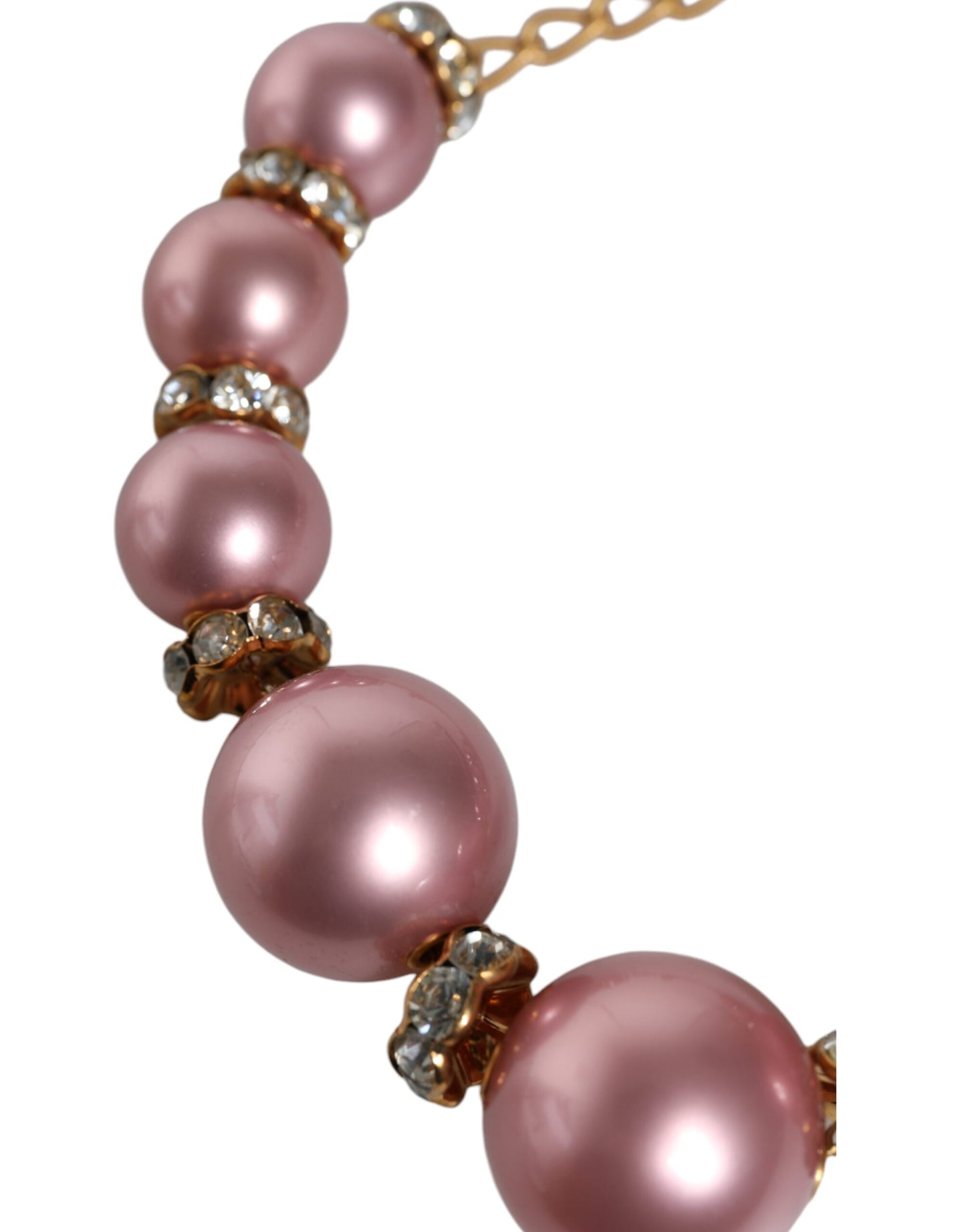 Dolce & Gabbana – Rosa Maxi-Halskette mit Kunstperlen und Kristallen in Gold
