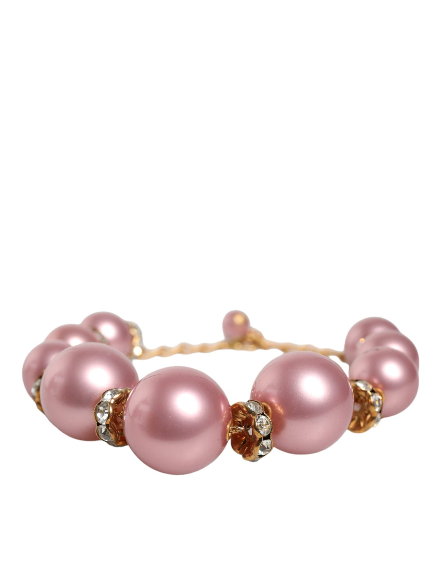 Dolce & Gabbana – Rosa Maxi-Halskette mit Kunstperlen und Kristallen in Gold