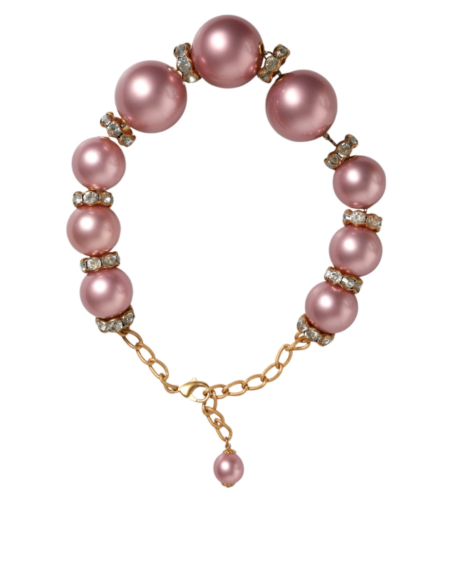 Dolce & Gabbana – Rosa Maxi-Halskette mit Kunstperlen und Kristallen in Gold