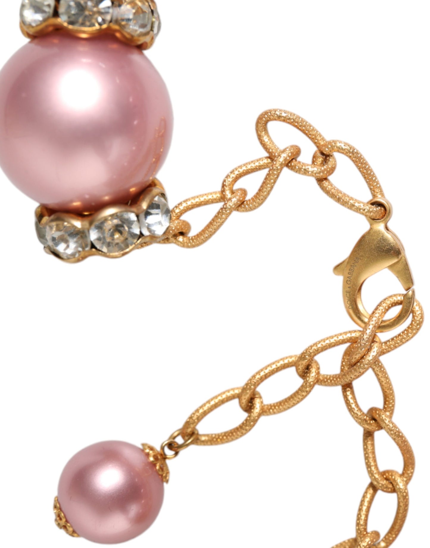 Dolce & Gabbana – Rosa Maxi-Halskette mit Kunstperlen und Kristallen in Gold
