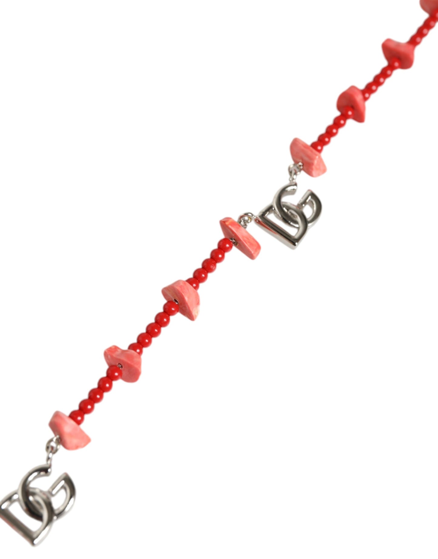 Dolce & Gabbana – Halskette mit DG-Logo aus silberfarbenem Messing und Harzperlen
