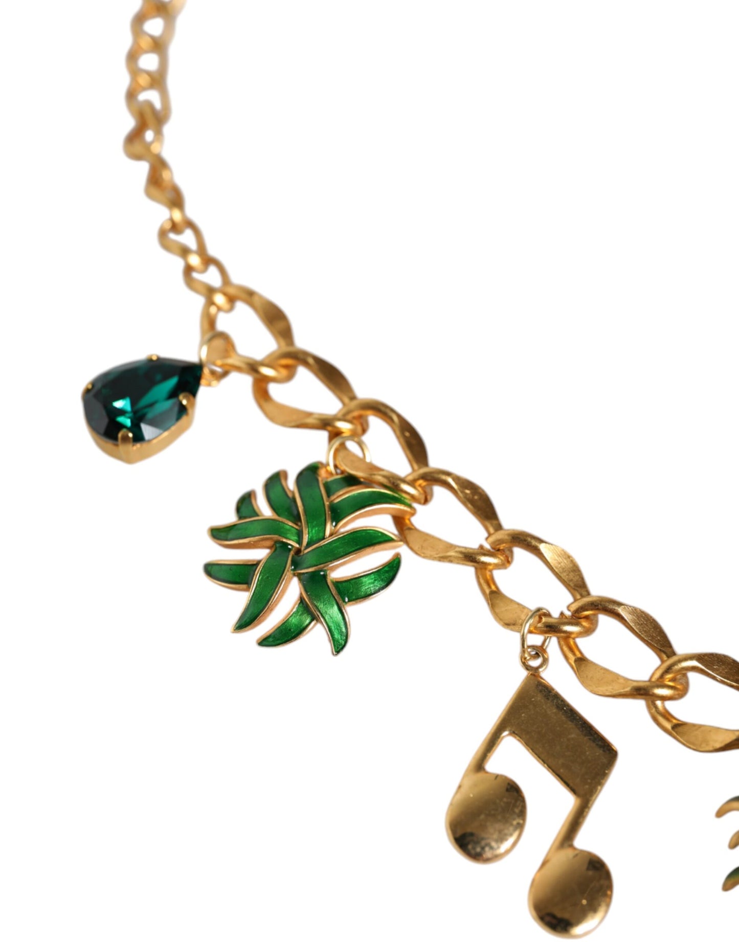 Dolce & Gabbana – Goldfarbene Messingkette mit Ananas-Kristall und Musik-Anhänger