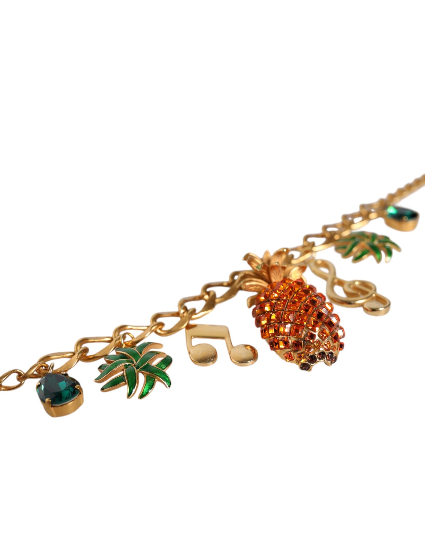 Dolce & Gabbana – Goldfarbene Messingkette mit Ananas-Kristall und Musik-Anhänger