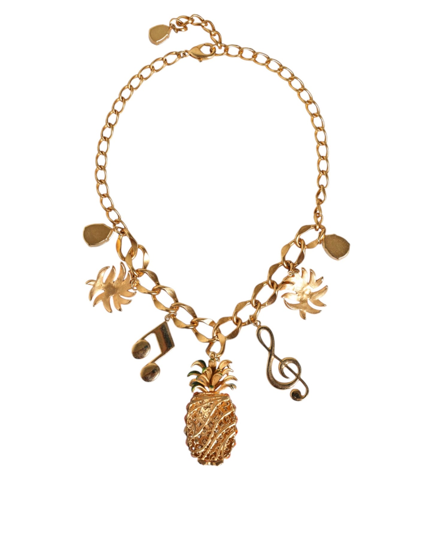 Dolce & Gabbana – Goldfarbene Messingkette mit Ananas-Kristall und Musik-Anhänger