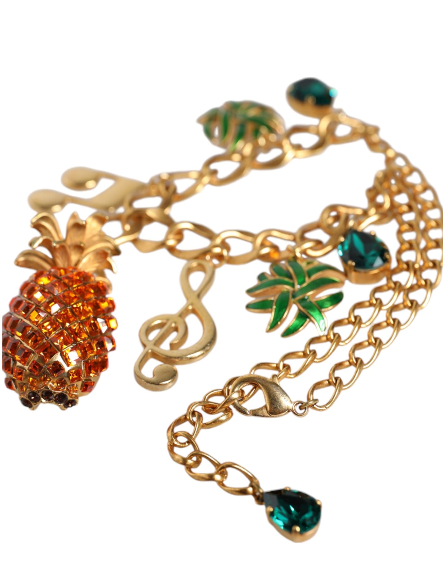 Dolce & Gabbana – Goldfarbene Messingkette mit Ananas-Kristall und Musik-Anhänger