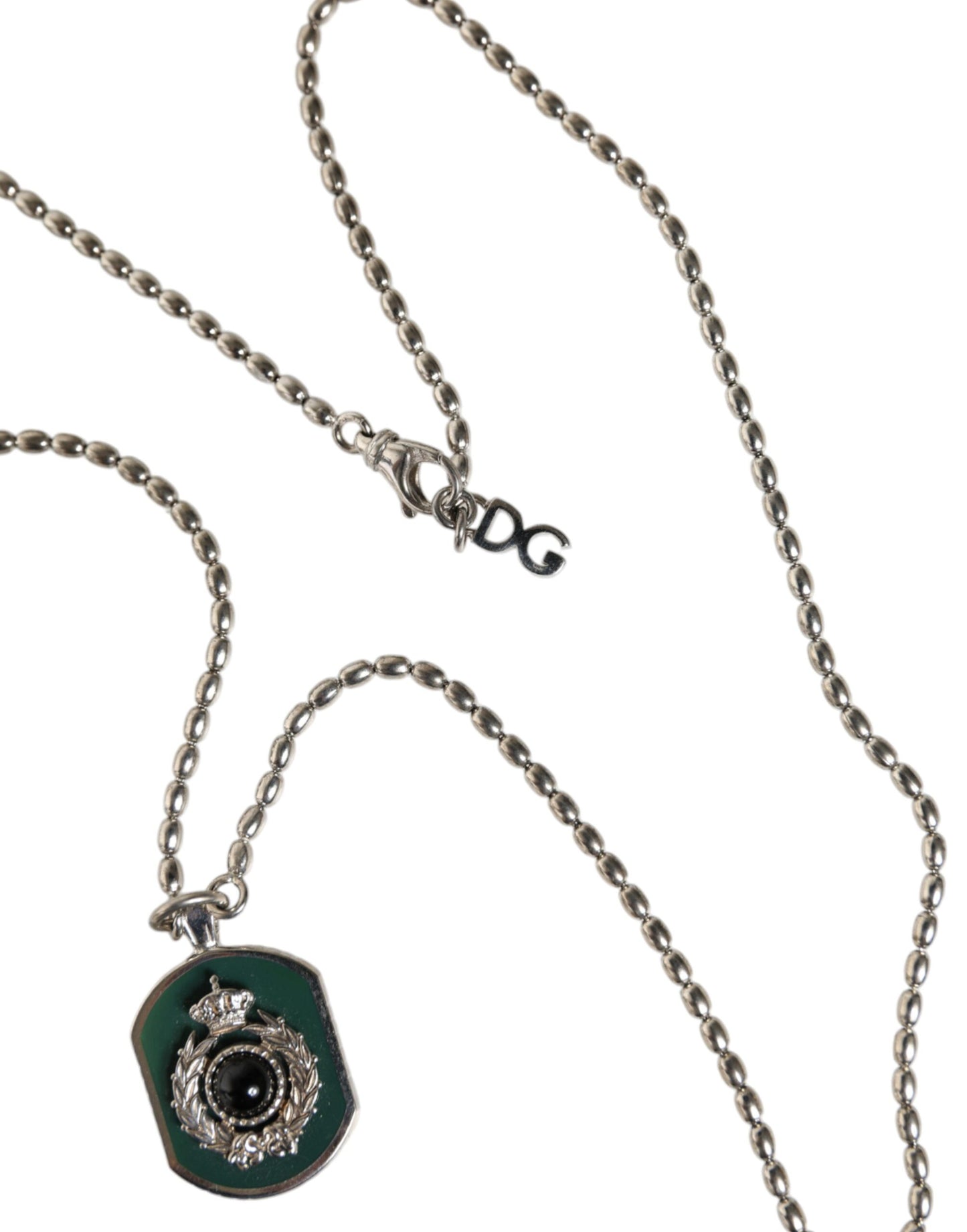 Dolce & Gabbana – Logo-Halskette mit Kettenbalken und Edelsteinanhänger aus Sterlingsilber 925