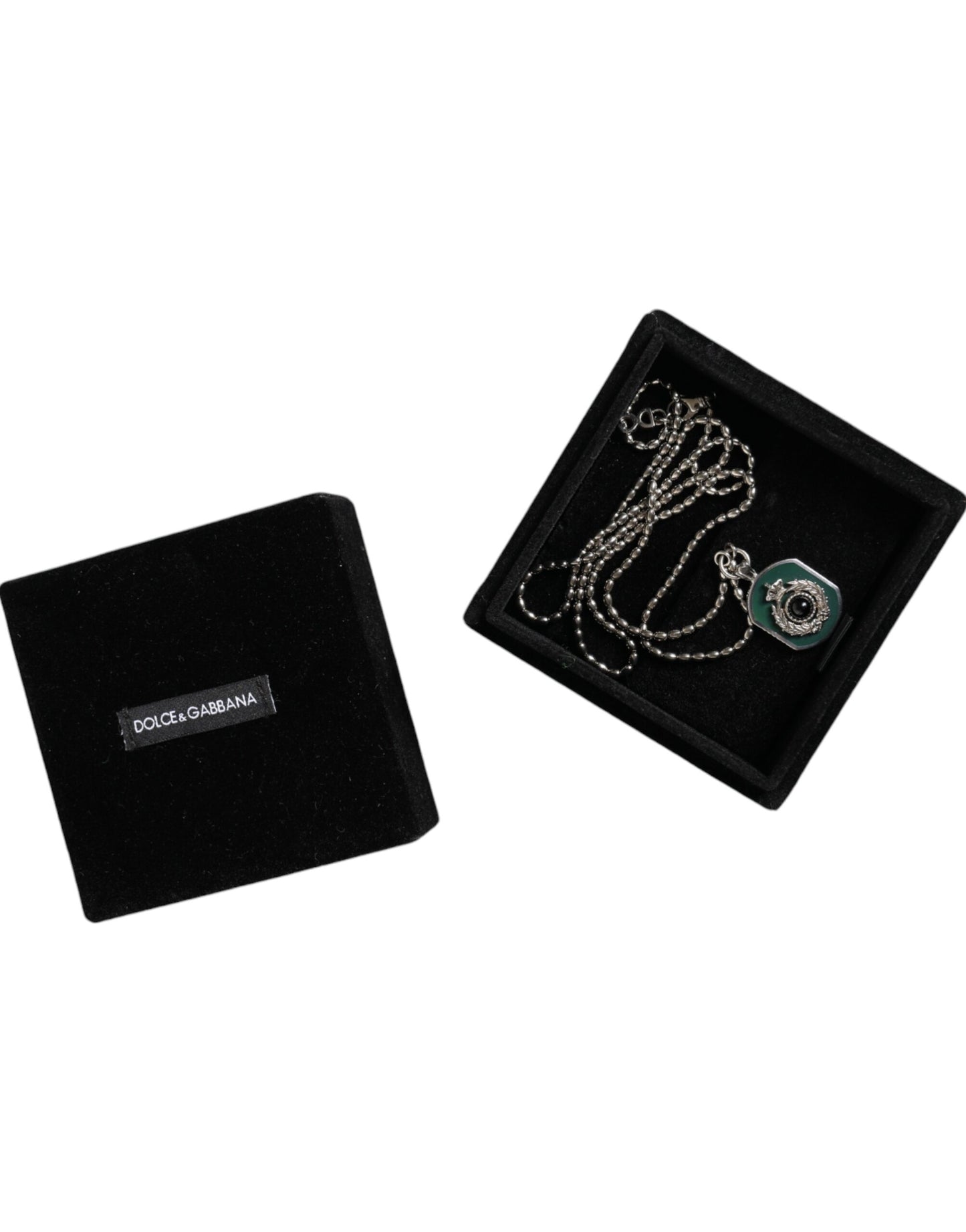 Dolce & Gabbana – Logo-Halskette mit Kettenbalken und Edelsteinanhänger aus Sterlingsilber 925