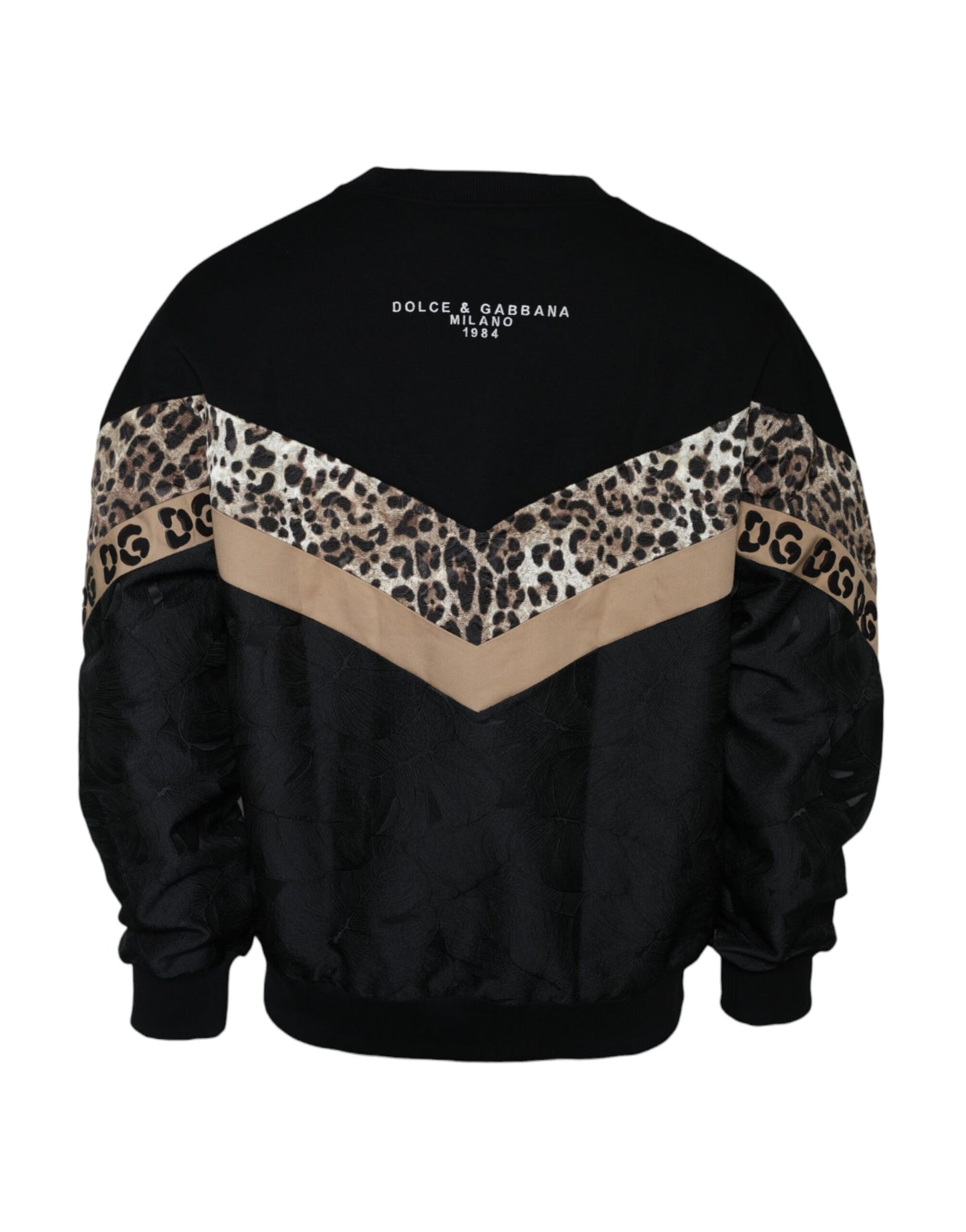 Dolce & Gabbana – Schwarzer Sweatshirt-Pullover mit Rundhalsausschnitt und Leopardenmuster