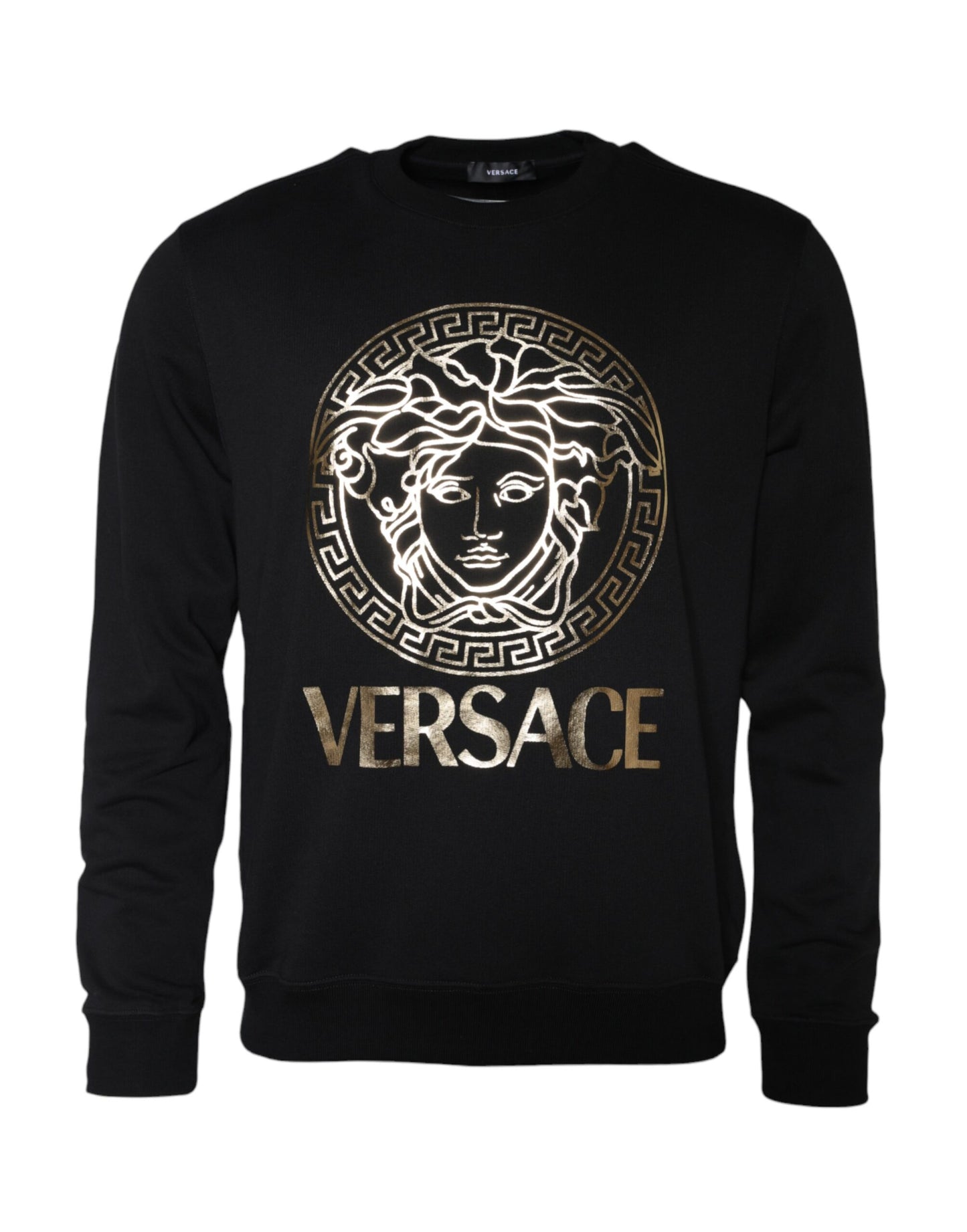 Versace – Schwarzes Sweatshirt mit Rundhalsausschnitt aus Fleece-Baumwolle mit Medusa-Motiv