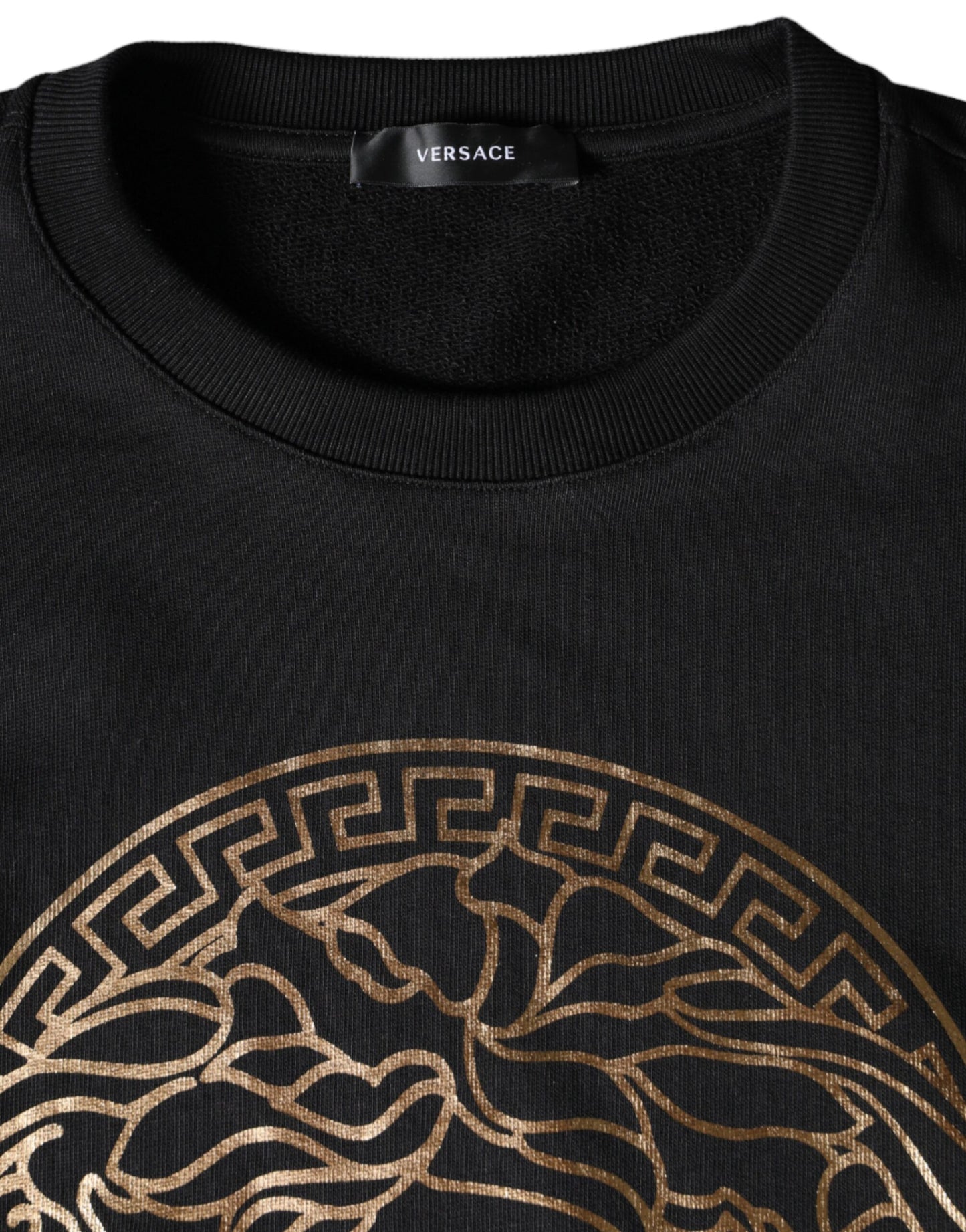 Versace – Schwarzes Sweatshirt mit Rundhalsausschnitt aus Fleece-Baumwolle mit Medusa-Motiv