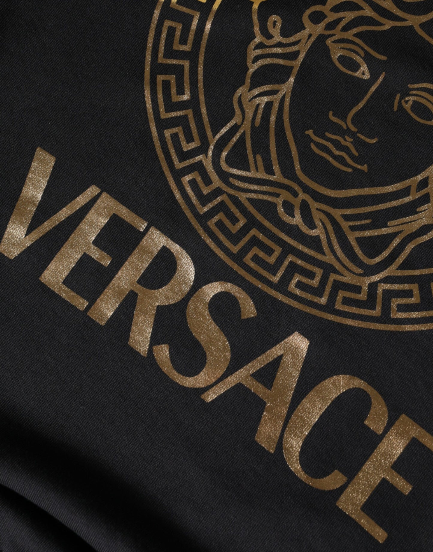 Versace – Schwarzes Sweatshirt mit Rundhalsausschnitt aus Fleece-Baumwolle mit Medusa-Motiv