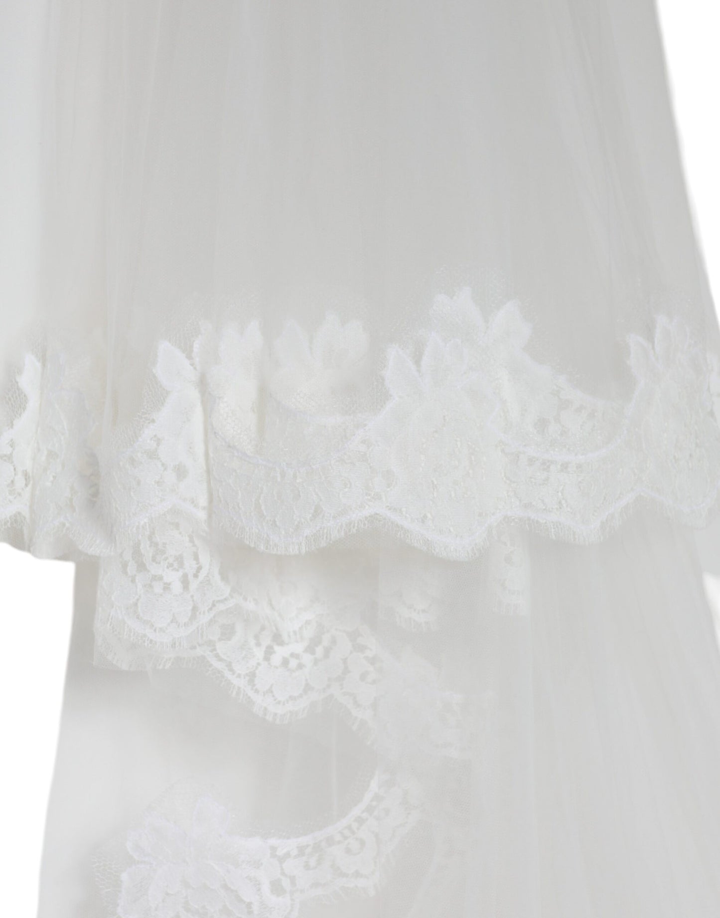 Dolce & Gabbana – Weißer Brautschleier aus floraler Spitze und Nylon in Bodenlänge
